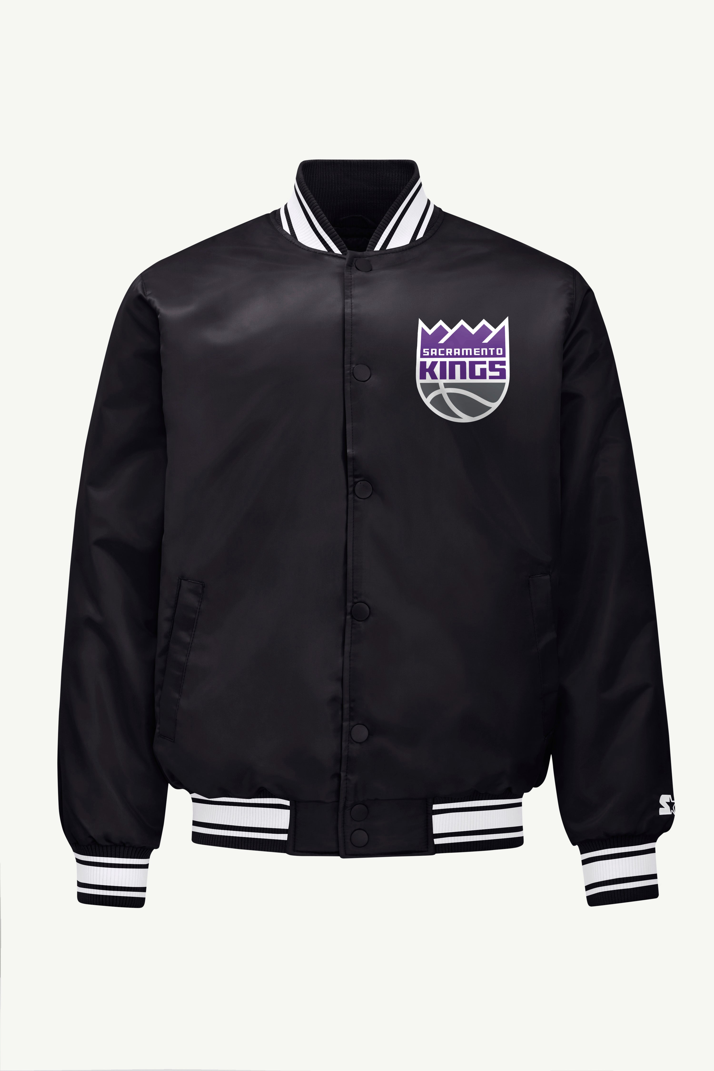 MENS SACRAMENTO KINGS MESH LOOK SATIN VARSITY JACKET View 1 MENS SACRAMENTO KINGS MESH LOOK SATIN VARSITY JACKET View 1