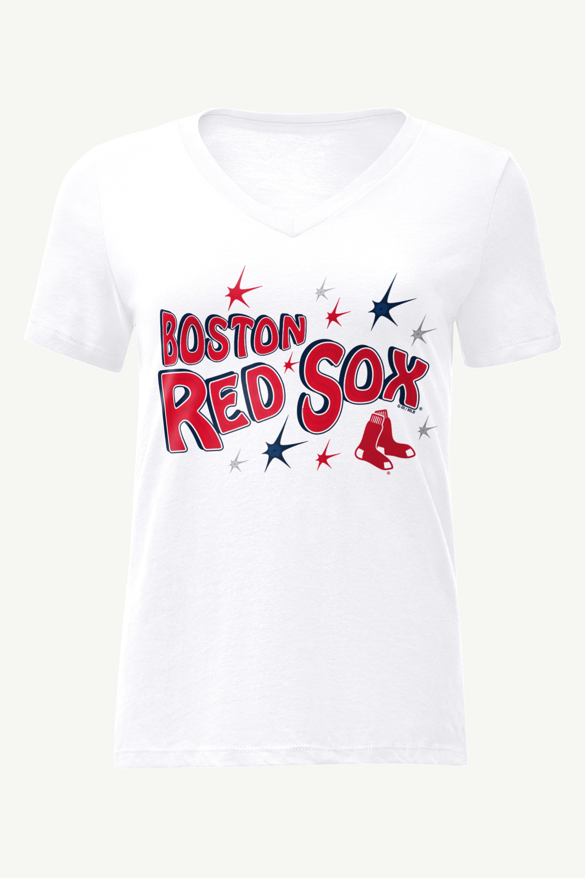 WOMENS BOSTON RED SOX FIREWORKS V NECK T SHIRT View 1 | Boston Red Sox WOMENS BOSTON RED SOX FIREWORKS V NECK T SHIRT View 1 | Boston Red Sox