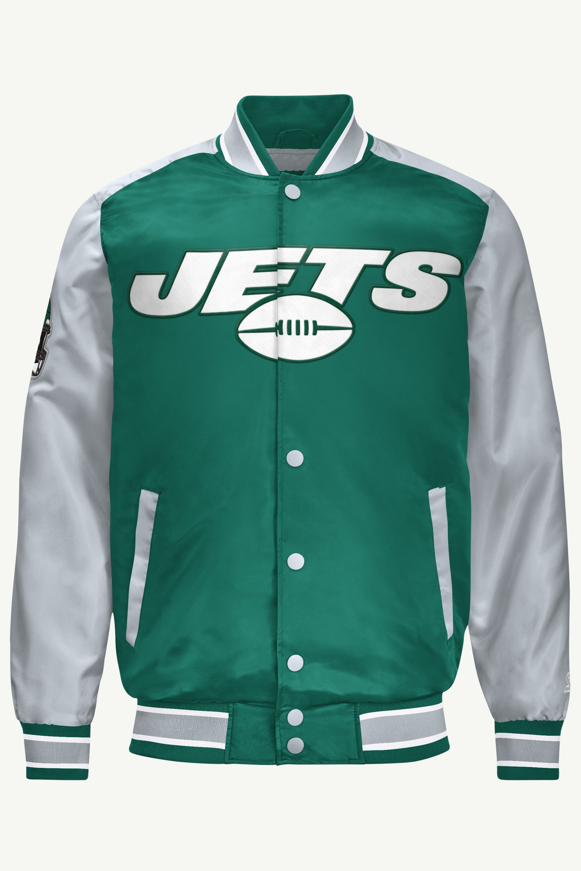 MENS NEW YORK JETS SATIN VARSITY JACKET View 1 MENS NEW YORK JETS SATIN VARSITY JACKET View 1