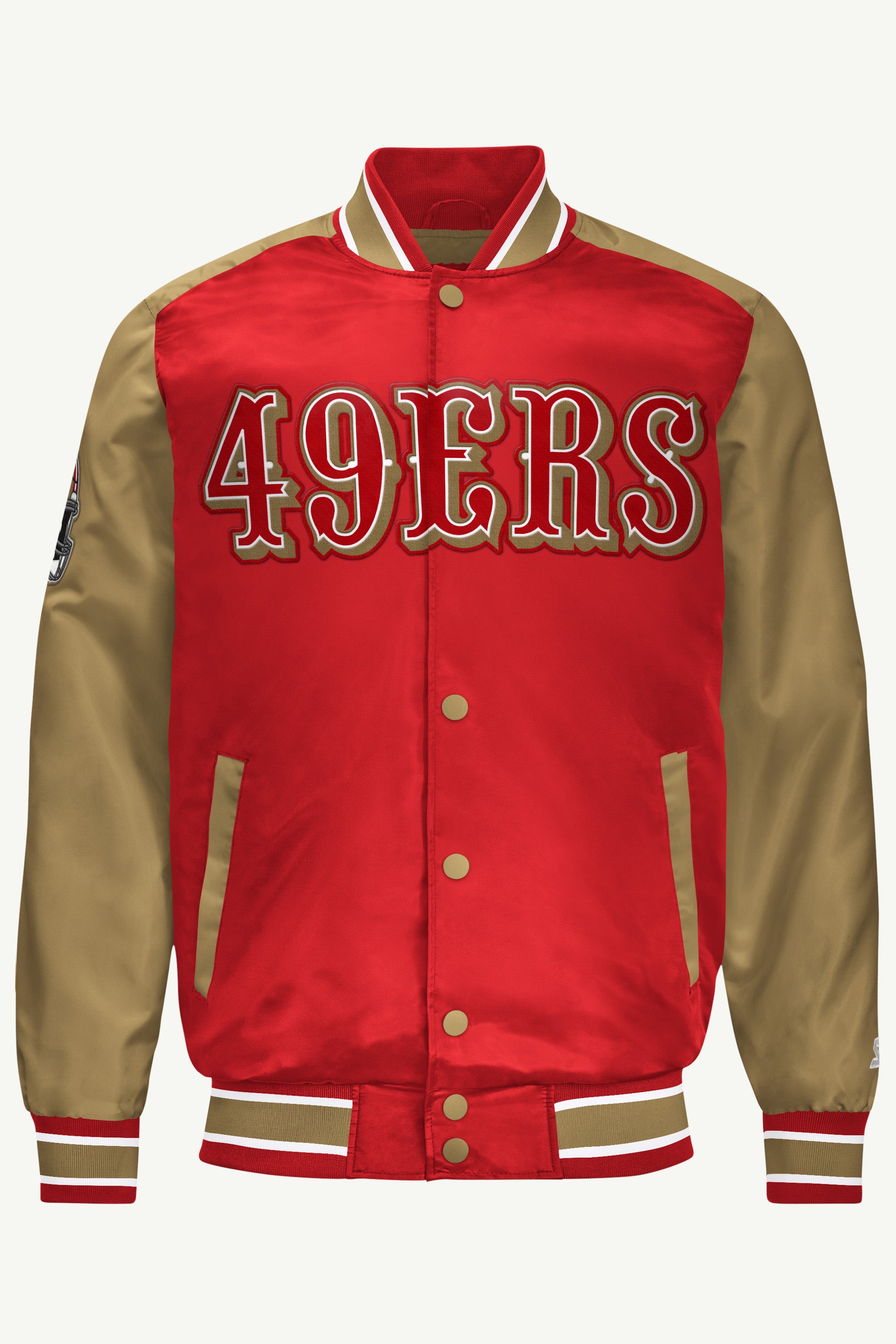 MENS SAN FRANCISCO 49ERS SATIN VARSITY JACKET View 1 MENS SAN FRANCISCO 49ERS SATIN VARSITY JACKET View 1