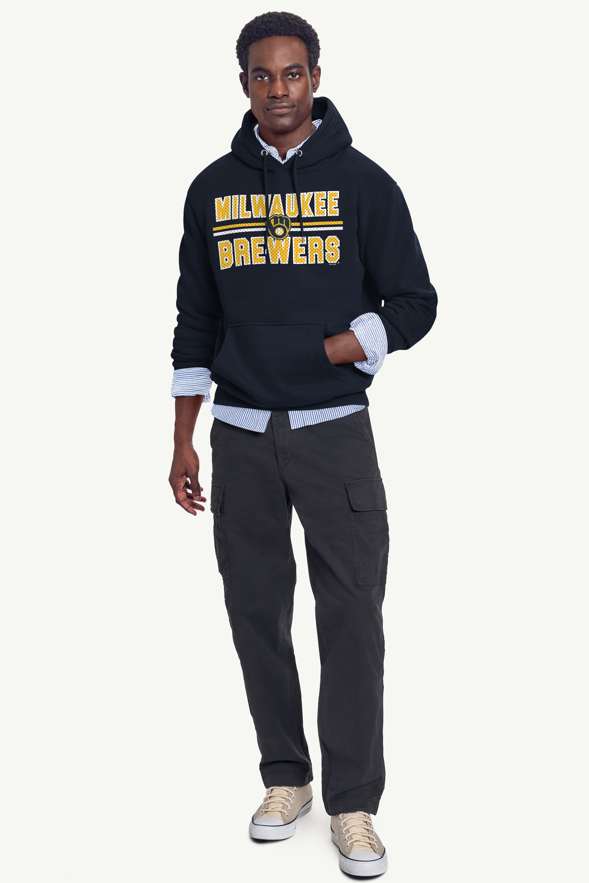 MENS MILWAUKEE BREWERS MESH LOOK HOODIE View 3 MENS MILWAUKEE BREWERS MESH LOOK HOODIE View 3