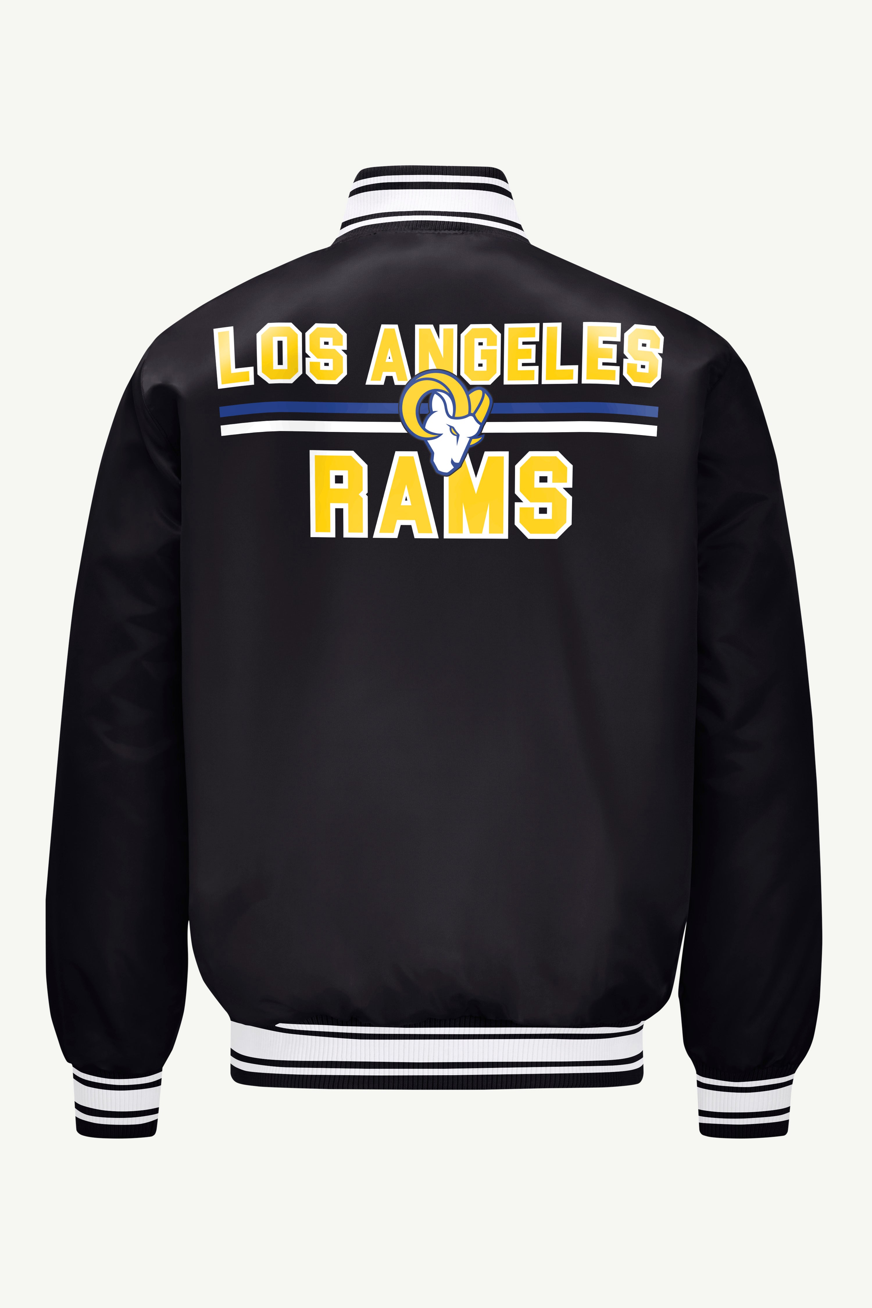 MENS LOS ANGELES RAMS MESH LOOK SATIN VARSITY JACKET View 2 | NFL MENS LOS ANGELES RAMS MESH LOOK SATIN VARSITY JACKET View 2 | NFL
