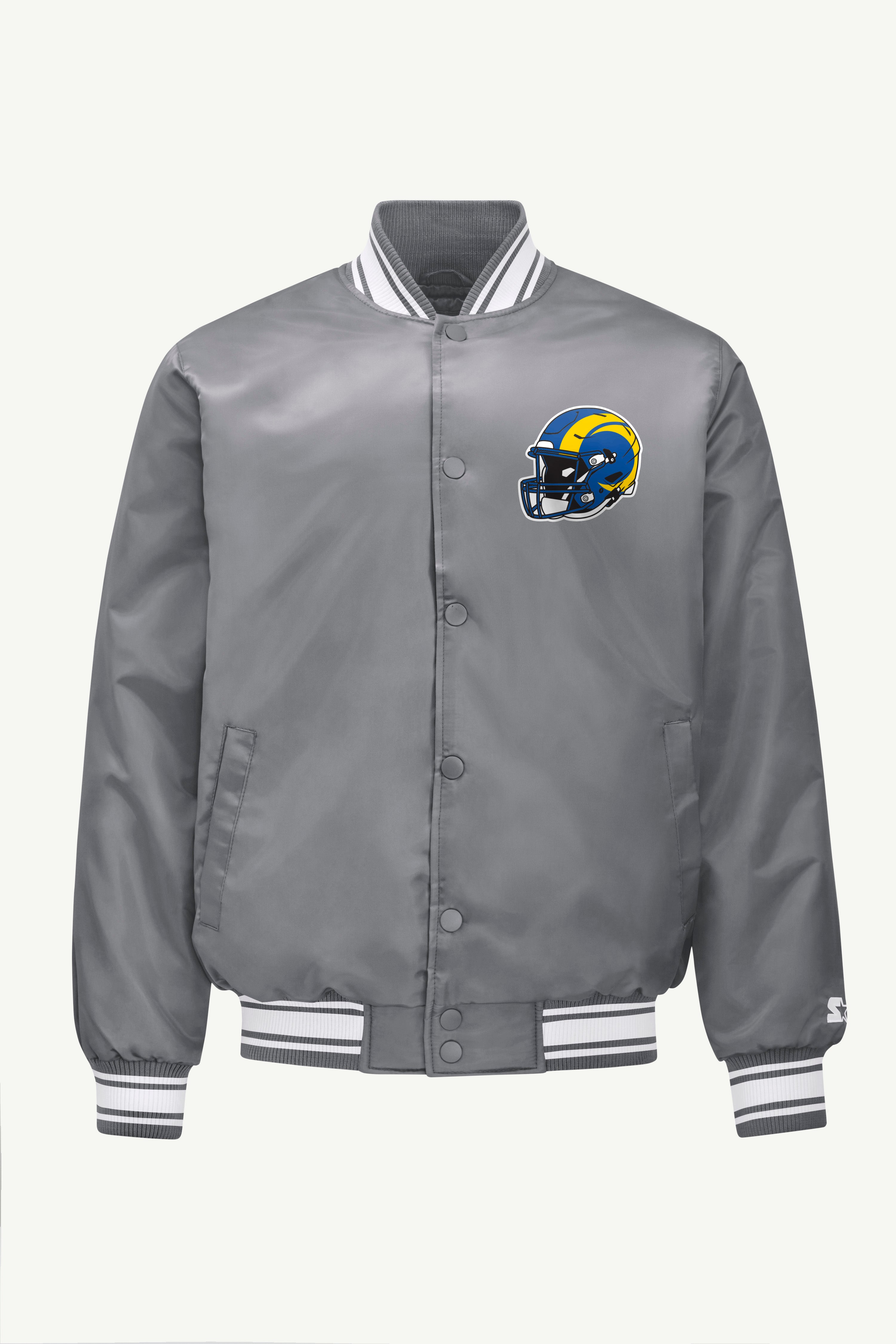 MENS LOS ANGELES RAMS TRIANGLE SATIN VARSITY JACKET View 1 | NFL MENS LOS ANGELES RAMS TRIANGLE SATIN VARSITY JACKET View 1 | NFL