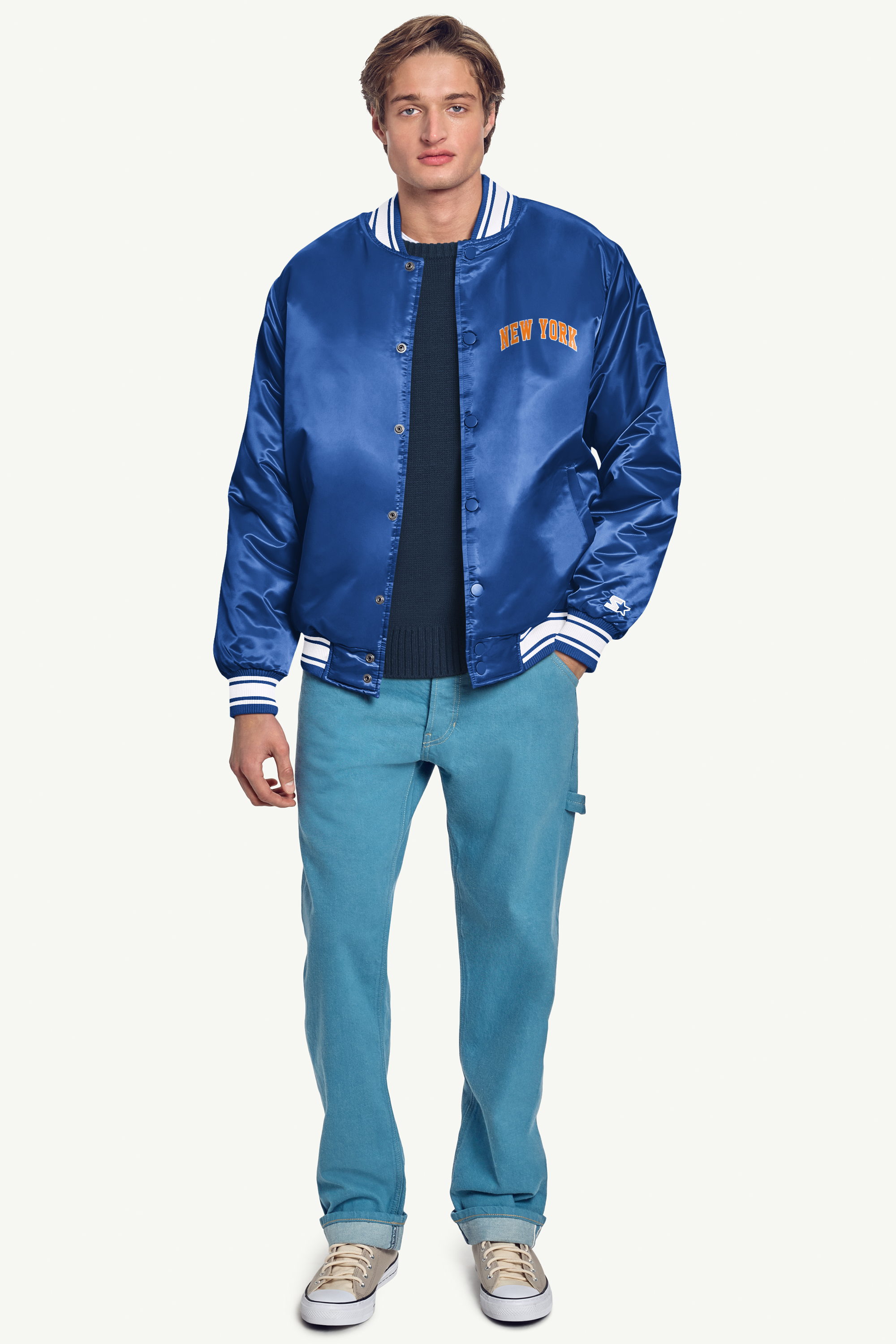 MENS NEW YORK KNICKS PRINTED GRAPHIC SATIN VARSITY JACKET View 4 | Starter Jackets MENS NEW YORK KNICKS PRINTED GRAPHIC SATIN VARSITY JACKET View 4 | Starter Jackets