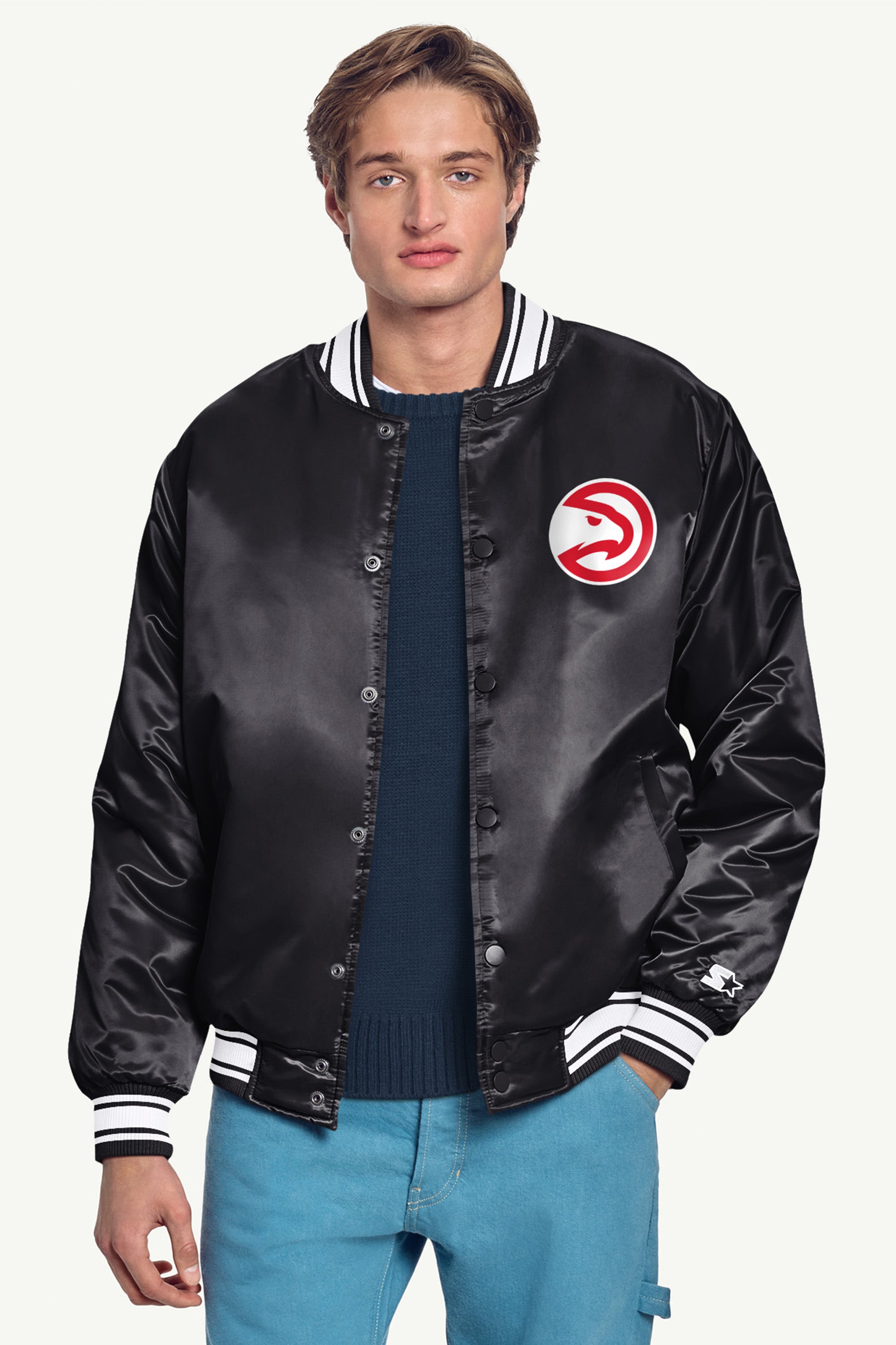 MENS ATLANTA HAWKS MESH LOOK SATIN VARSITY JACKETS View 3 | Starter Jackets MENS ATLANTA HAWKS MESH LOOK SATIN VARSITY JACKETS View 3 | Starter Jackets