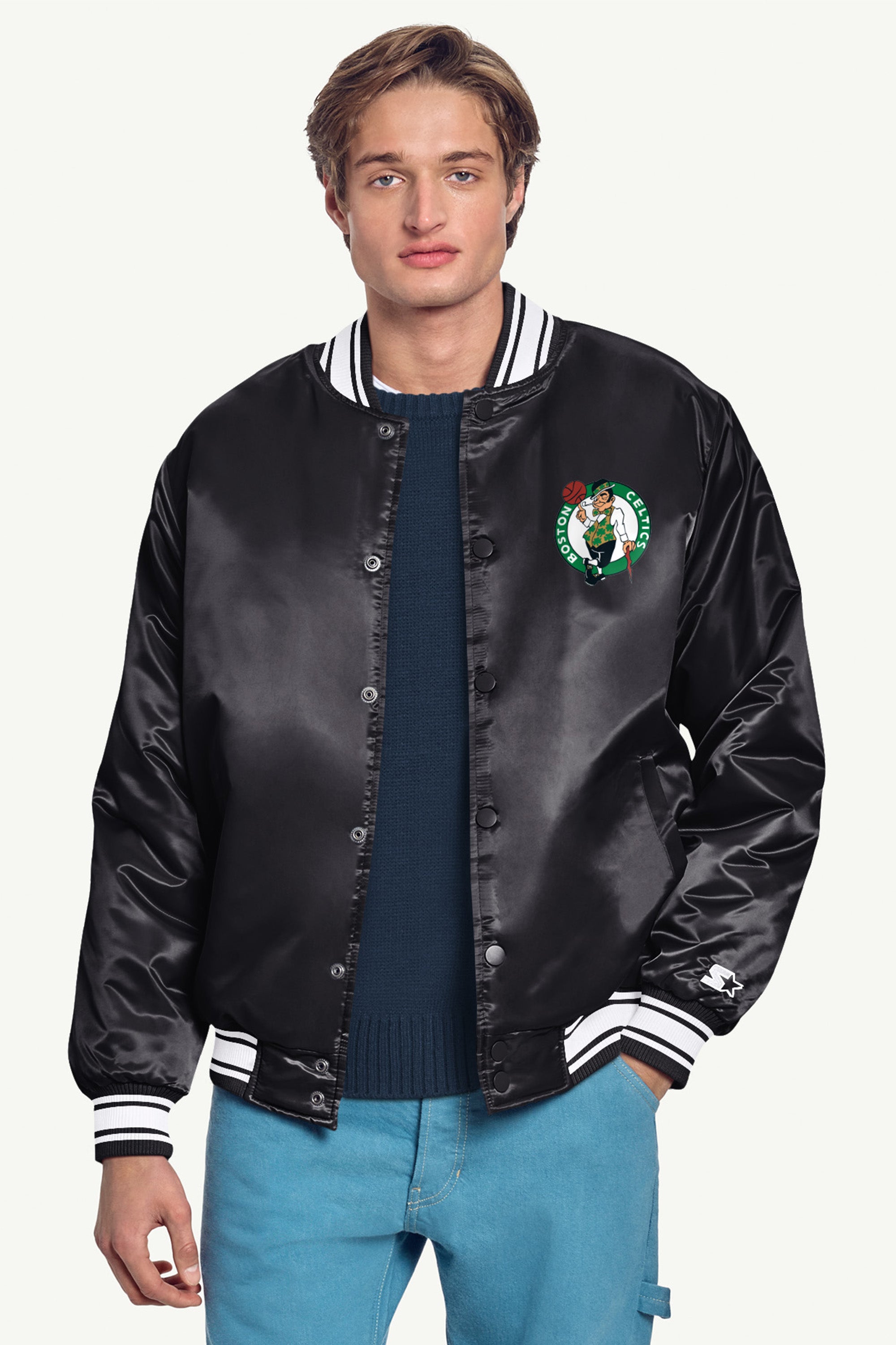 MENS BOSTON CELTICS MESH LOOK SATIN VARSITY JACKET View 3 MENS BOSTON CELTICS MESH LOOK SATIN VARSITY JACKET View 3