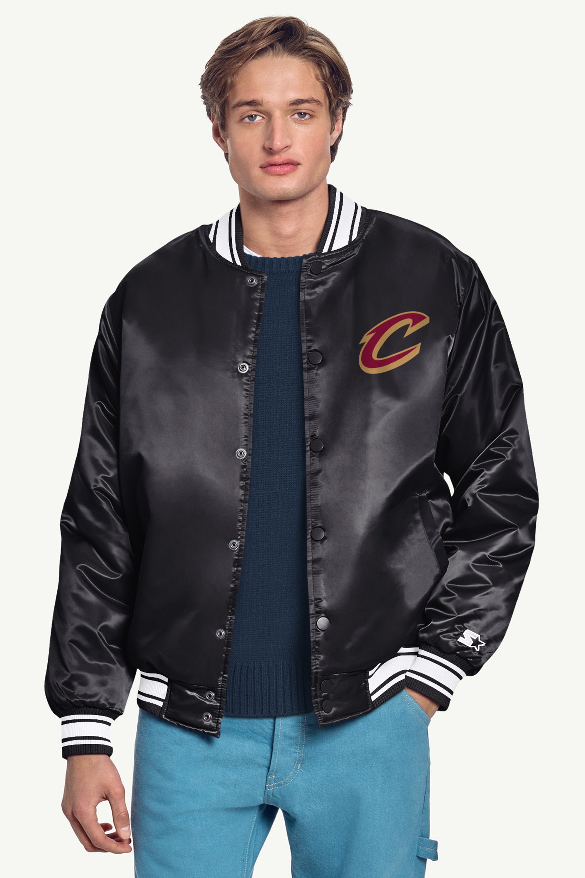 MENS CLEVELAND CAVALIERS MESH LOOK SATIN VARSITY JACKET View 3 MENS CLEVELAND CAVALIERS MESH LOOK SATIN VARSITY JACKET View 3