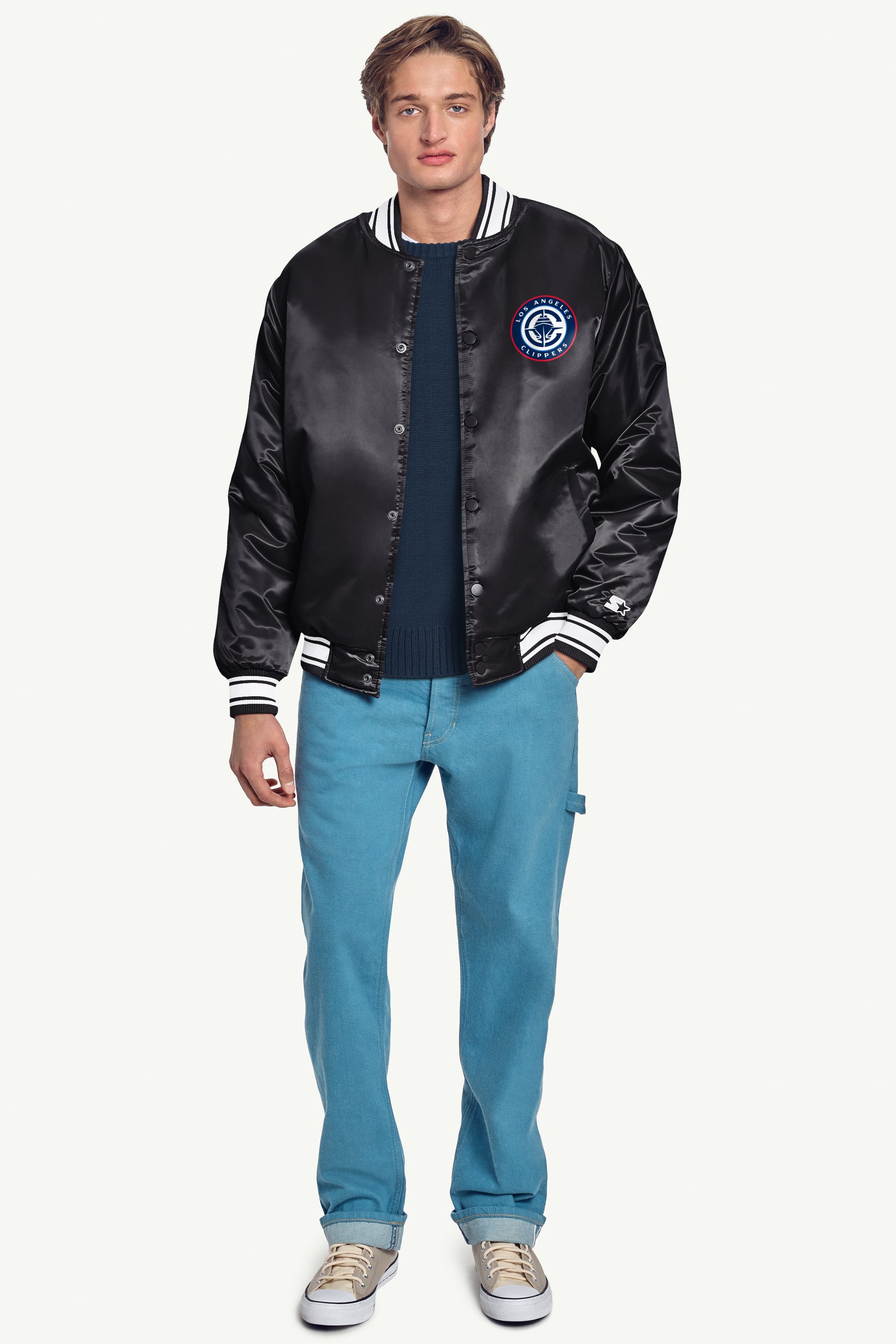 MENS LOS ANGELES CLIPPERS MESH LOOK SATIN VARSITY JACKET View 4 MENS LOS ANGELES CLIPPERS MESH LOOK SATIN VARSITY JACKET View 4