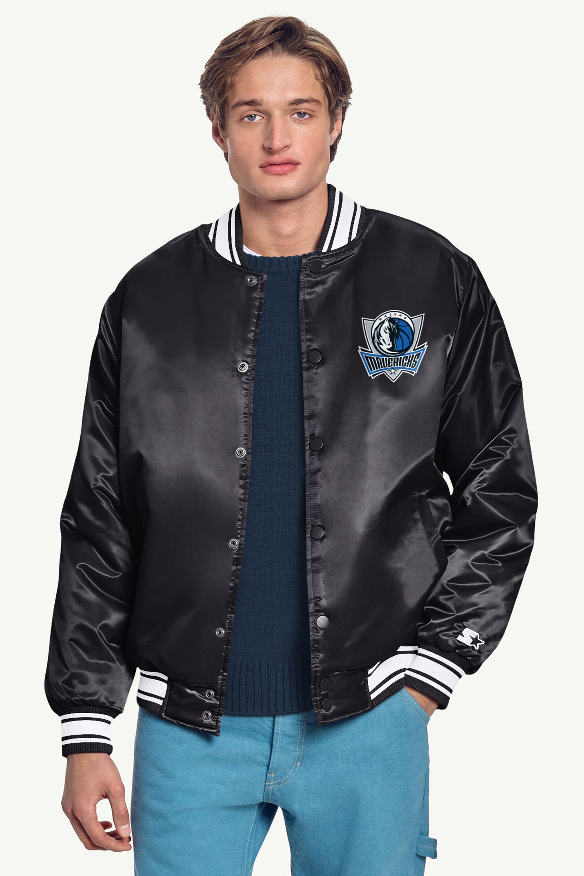 MENS DALLAS MAVERICKS MESH LOOOK SATIN VARSITY JACKET View 3 MENS DALLAS MAVERICKS MESH LOOOK SATIN VARSITY JACKET View 3