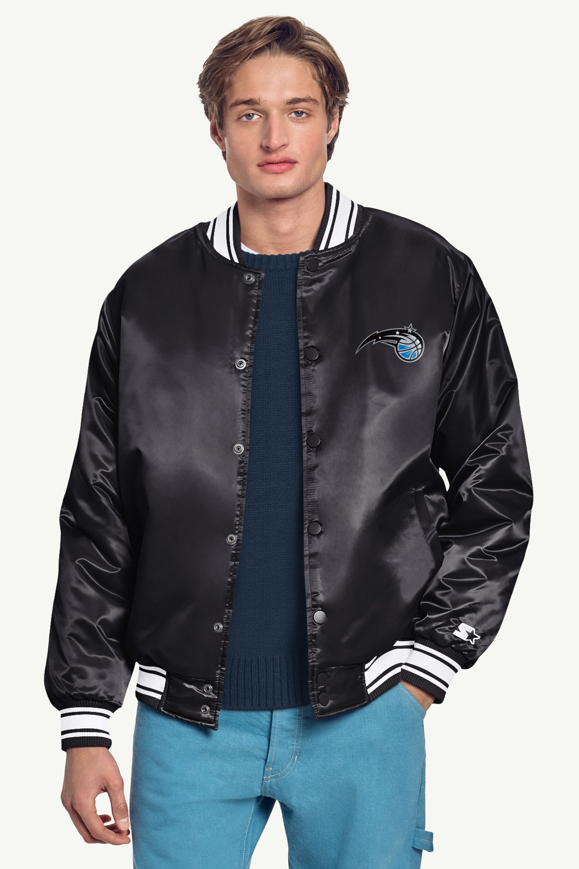 MENS ORLANDO MAGIC MESH LOOK SATIN VARSITY JACKET View 3 MENS ORLANDO MAGIC MESH LOOK SATIN VARSITY JACKET View 3