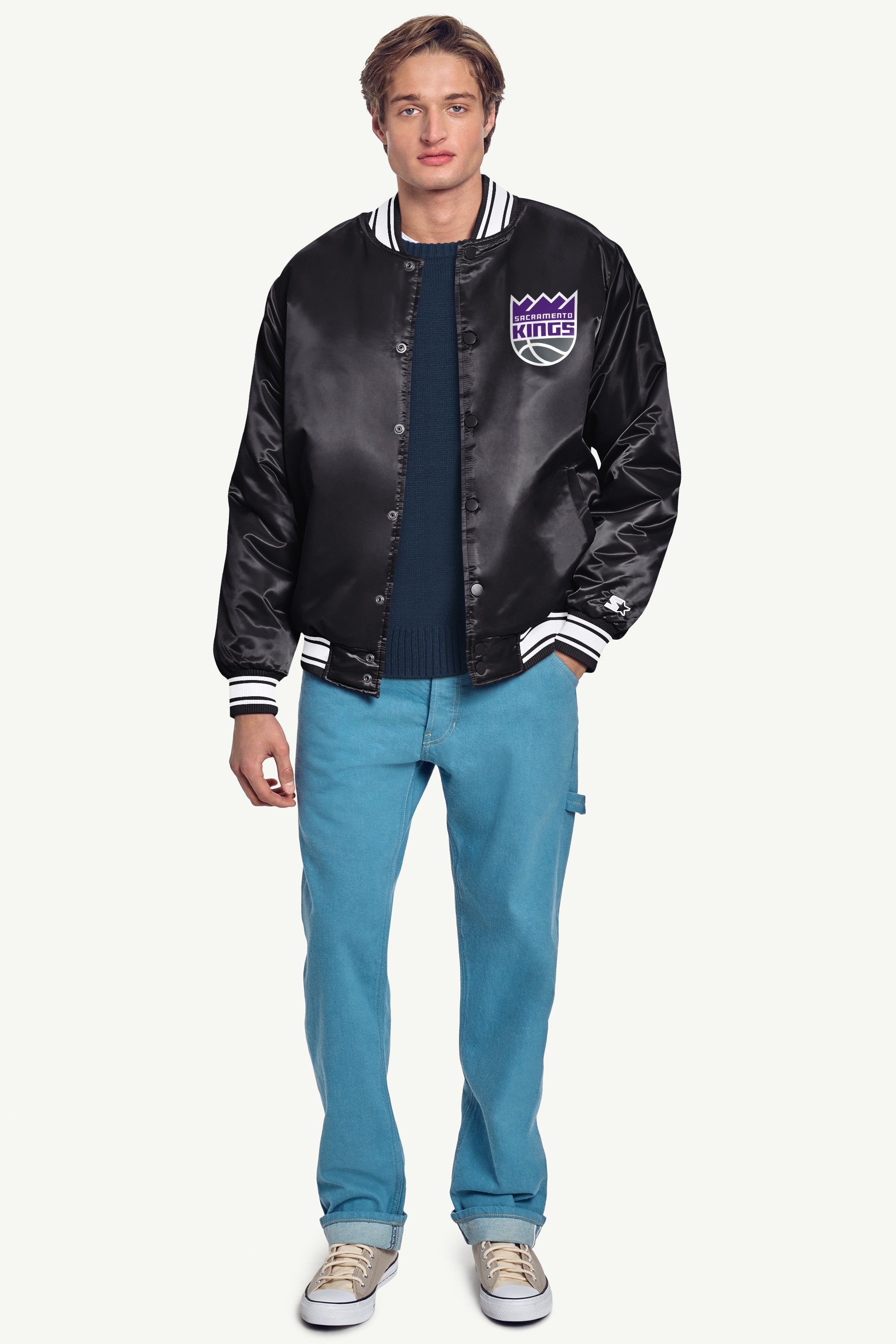 MENS SACRAMENTO KINGS MESH LOOK SATIN VARSITY JACKET View 4 MENS SACRAMENTO KINGS MESH LOOK SATIN VARSITY JACKET View 4