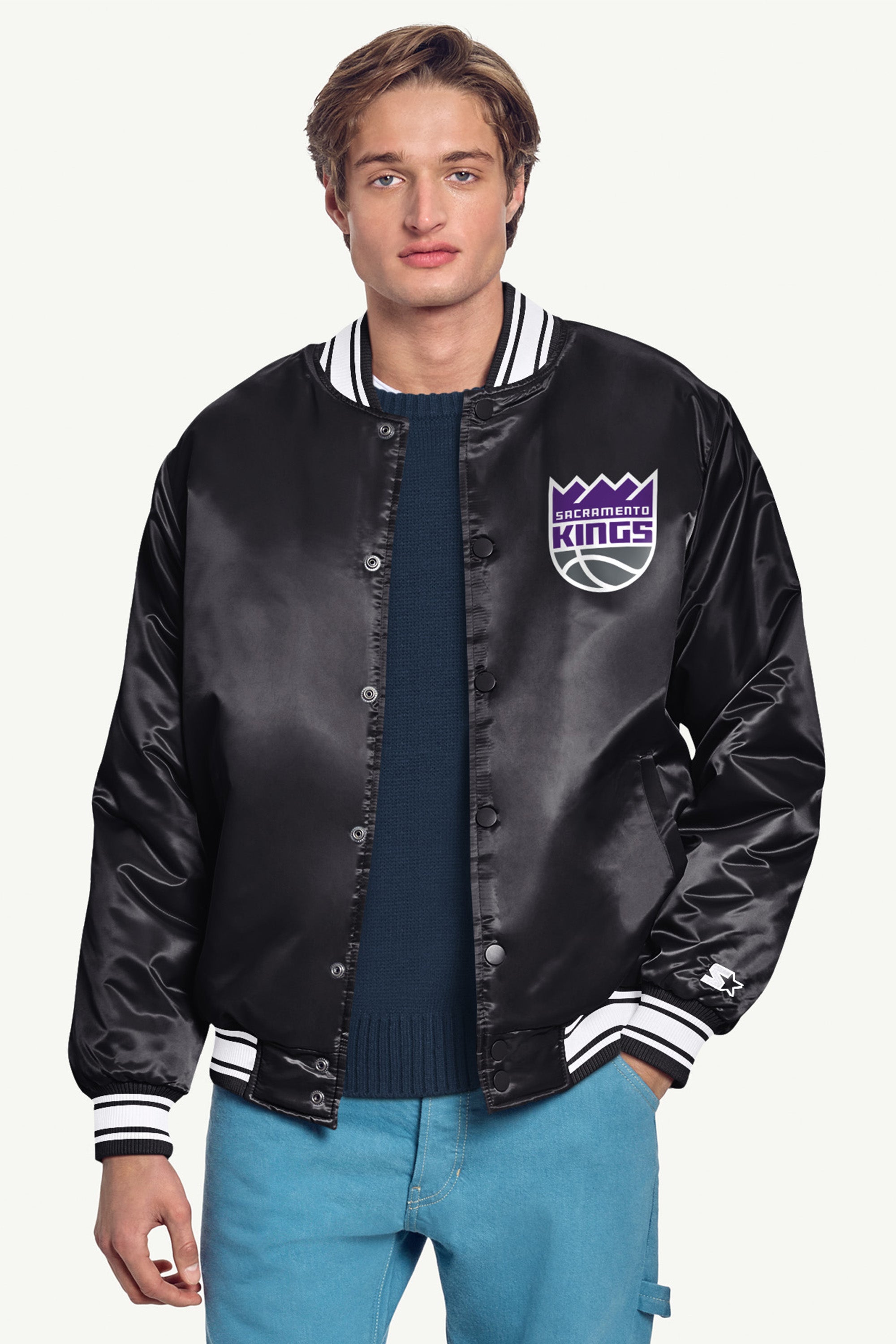 MENS SACRAMENTO KINGS MESH LOOK SATIN VARSITY JACKET View 3 MENS SACRAMENTO KINGS MESH LOOK SATIN VARSITY JACKET View 3