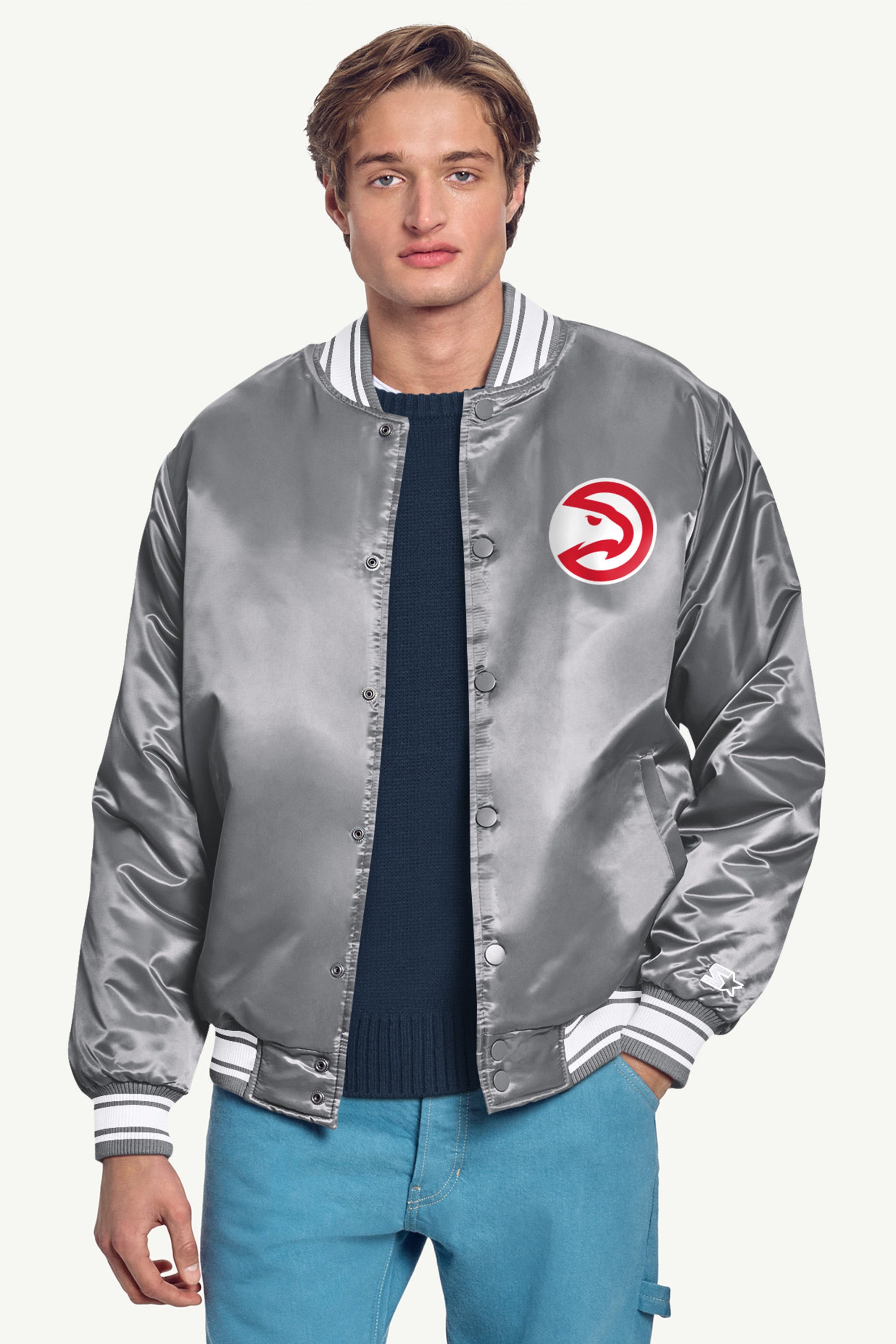 MENS ATLANTA HAWKS MESH LOOK SATIN VARSITY JACKET View 3 | NBA MENS ATLANTA HAWKS MESH LOOK SATIN VARSITY JACKET View 3 | NBA