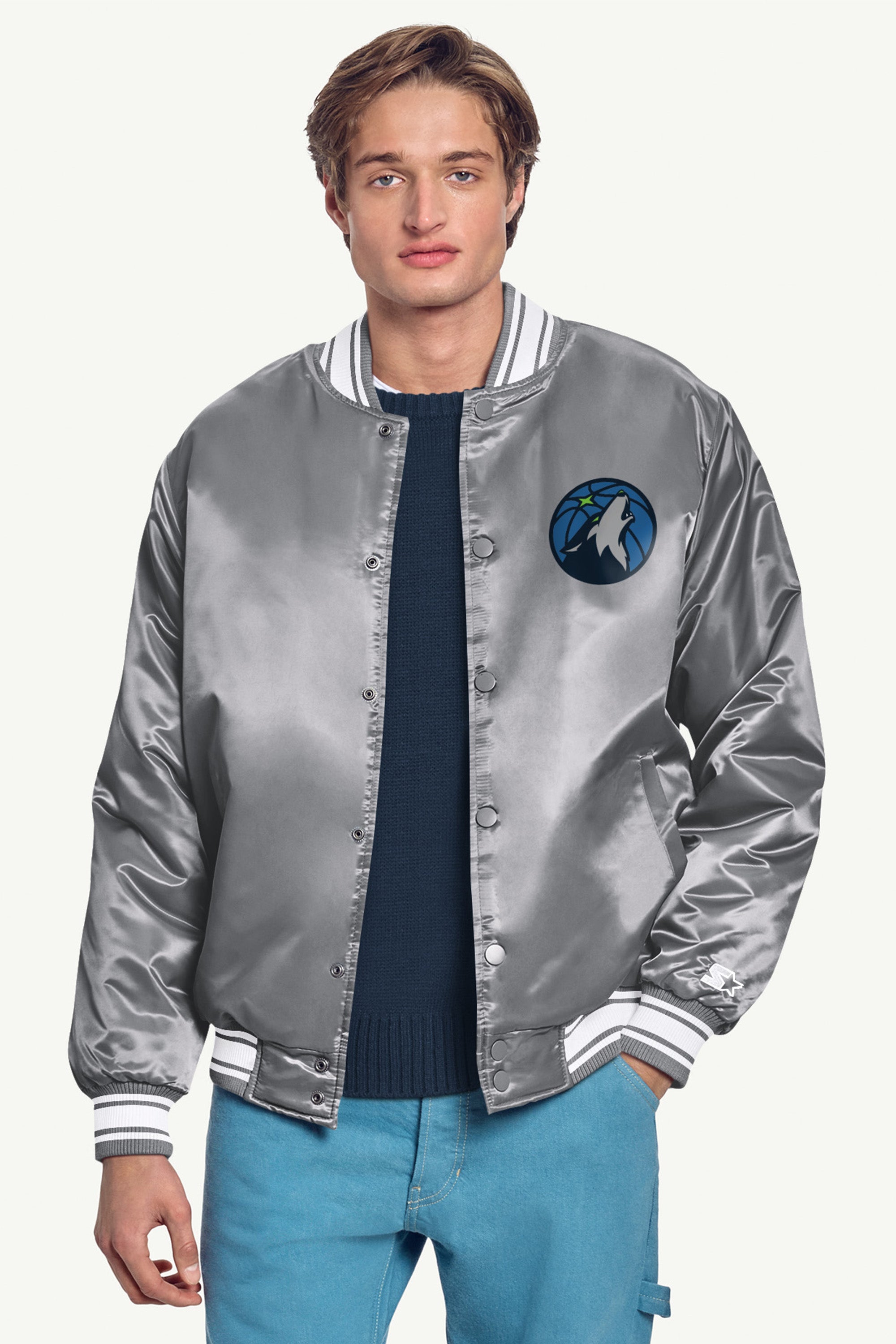 MENS MINNESOTA TIMBERWOLVES MESH LOOK SATIN VARSITY JACKET View 3 | Minnesota Timberwolves MENS MINNESOTA TIMBERWOLVES MESH LOOK SATIN VARSITY JACKET View 3 | Minnesota Timberwolves