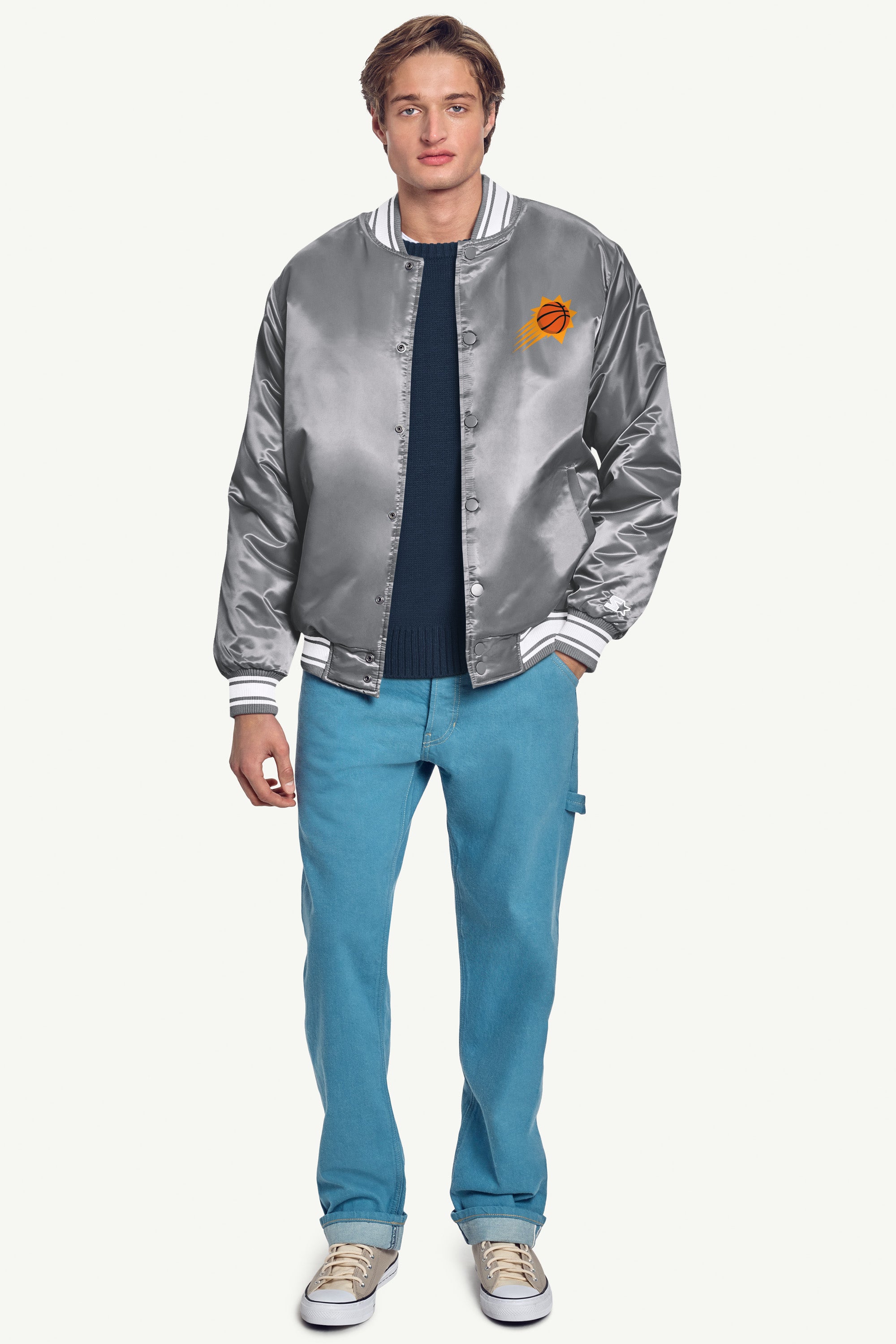MENS PHOENIX SUNS MESH LOOK SATIN VARSITY JACKET View 4 MENS PHOENIX SUNS MESH LOOK SATIN VARSITY JACKET View 4