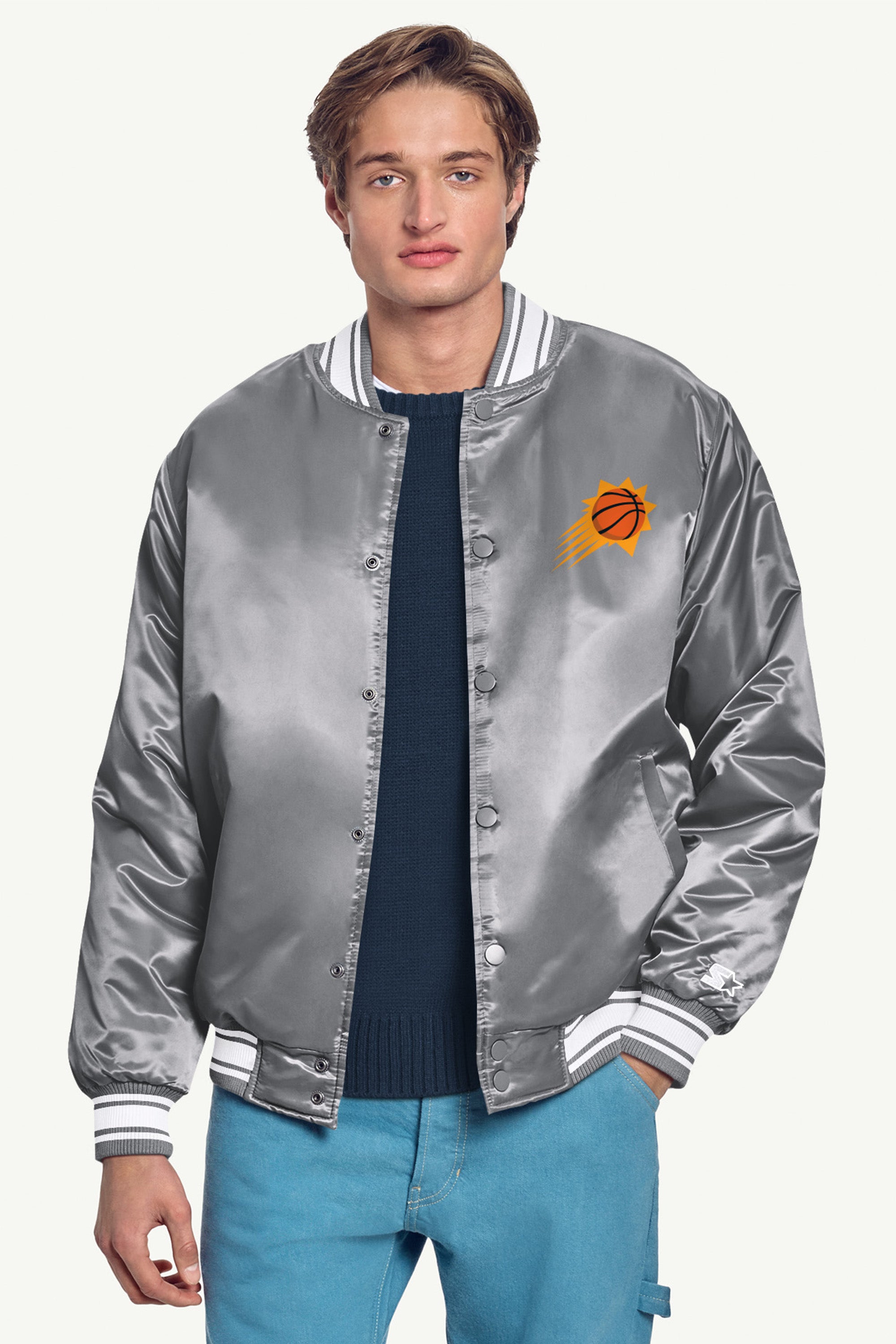 MENS PHOENIX SUNS MESH LOOK SATIN VARSITY JACKET View 3 MENS PHOENIX SUNS MESH LOOK SATIN VARSITY JACKET View 3