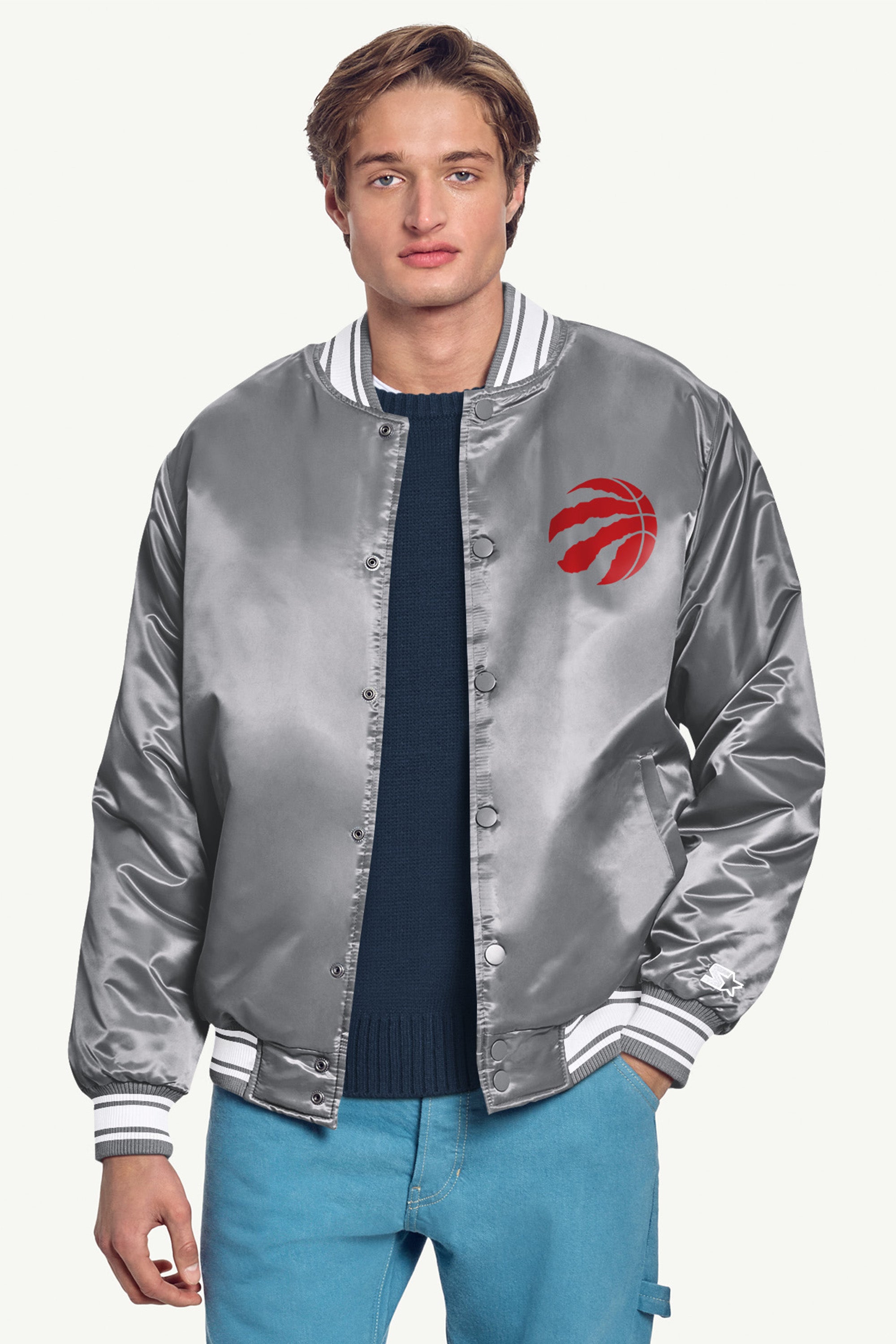 MENS TORONTO RAPTORS MESH LOOK SATIN VARSITY JACKET View 3 MENS TORONTO RAPTORS MESH LOOK SATIN VARSITY JACKET View 3
