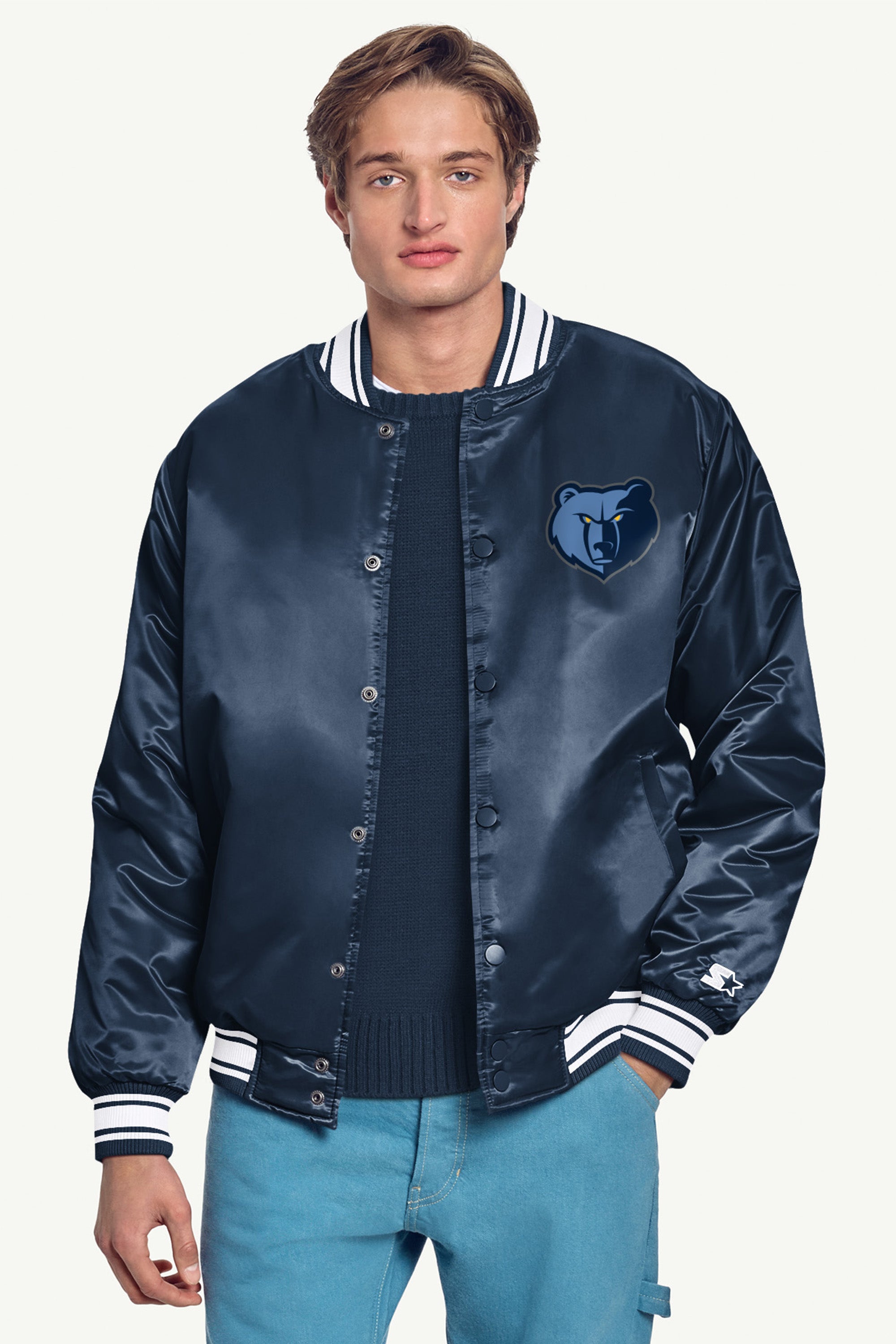 MENS MEMPHIS GRIZZLIES MESH LOOK SATIN VARSITY JACKET View 3 MENS MEMPHIS GRIZZLIES MESH LOOK SATIN VARSITY JACKET View 3