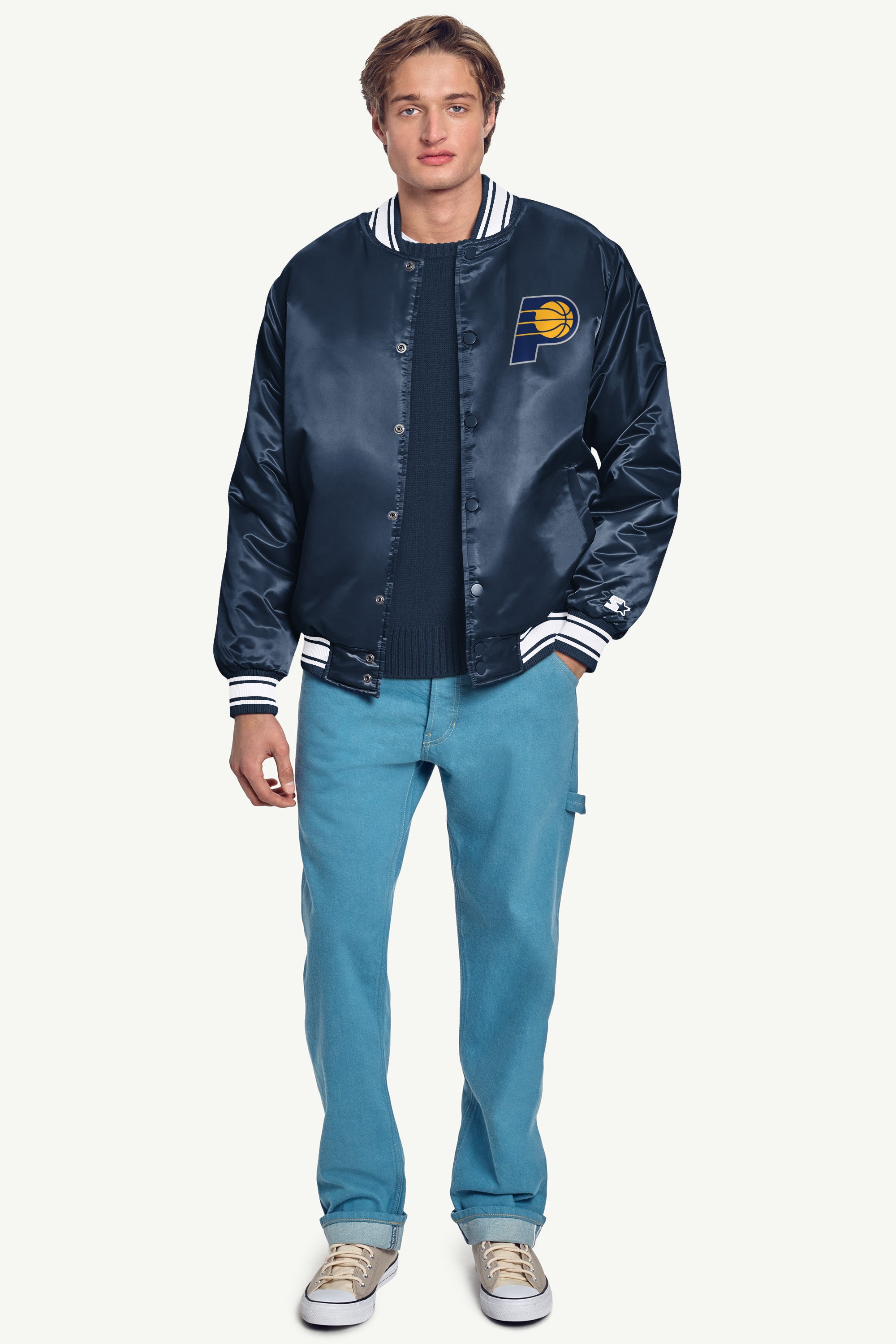 MENS INDIANA PACERS MESH LOOK SATIN VARSITY JACKET View 4 MENS INDIANA PACERS MESH LOOK SATIN VARSITY JACKET View 4