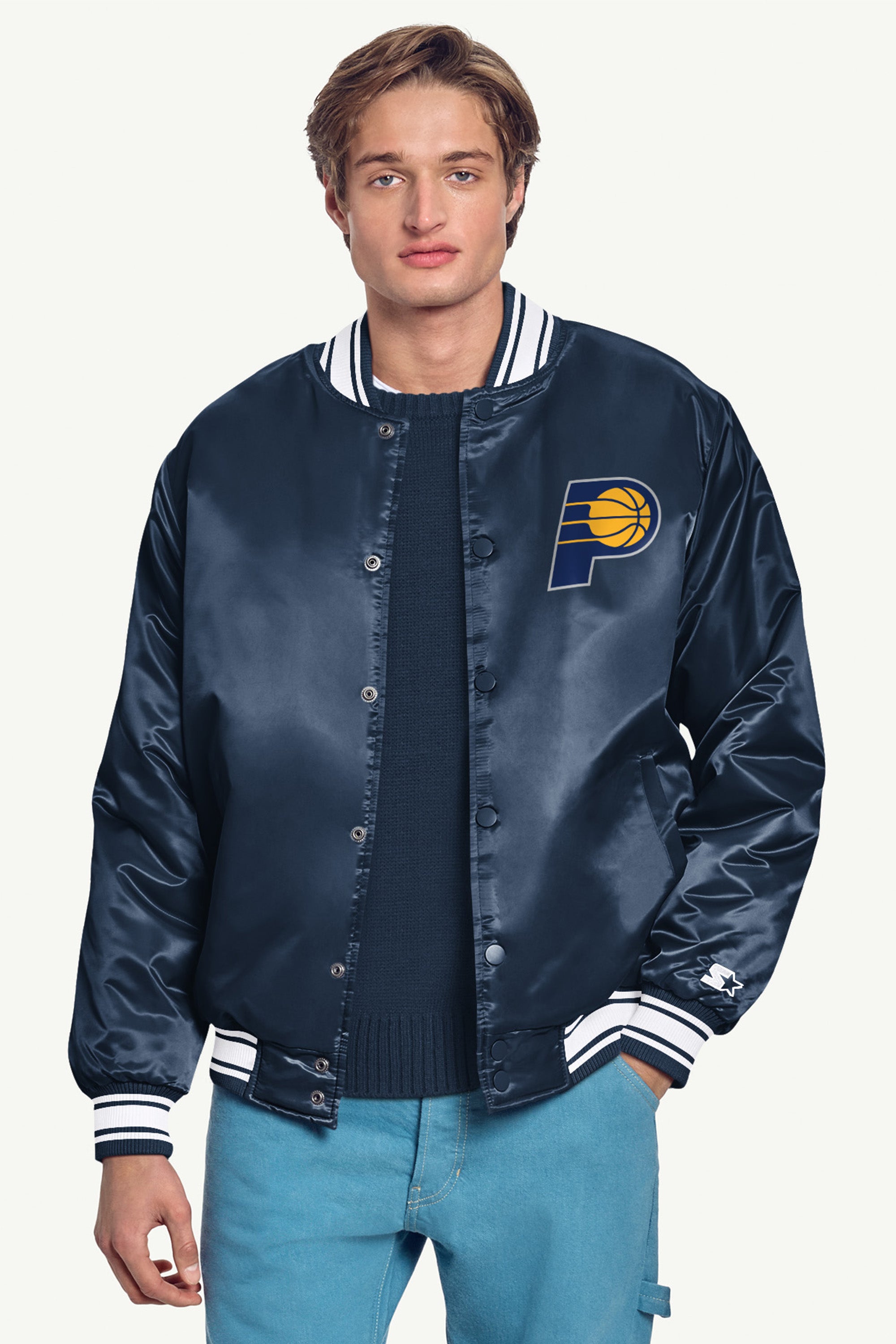 MENS INDIANA PACERS MESH LOOK SATIN VARSITY JACKET View 3 MENS INDIANA PACERS MESH LOOK SATIN VARSITY JACKET View 3