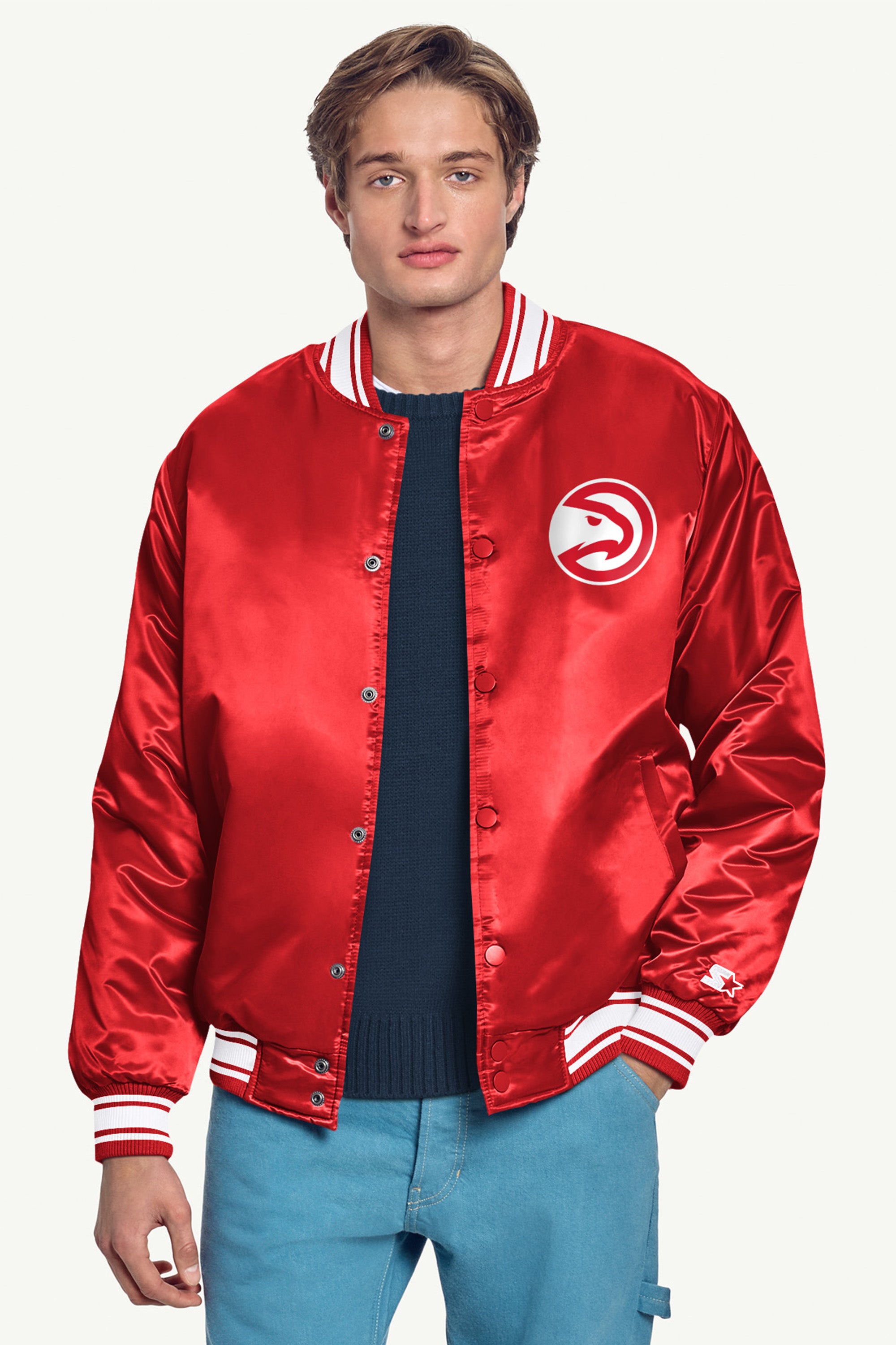 MENS ATLANTA HAWKS MESH LOOK SATIN VARSITY JACKET View 3 | NBA MENS ATLANTA HAWKS MESH LOOK SATIN VARSITY JACKET View 3 | NBA