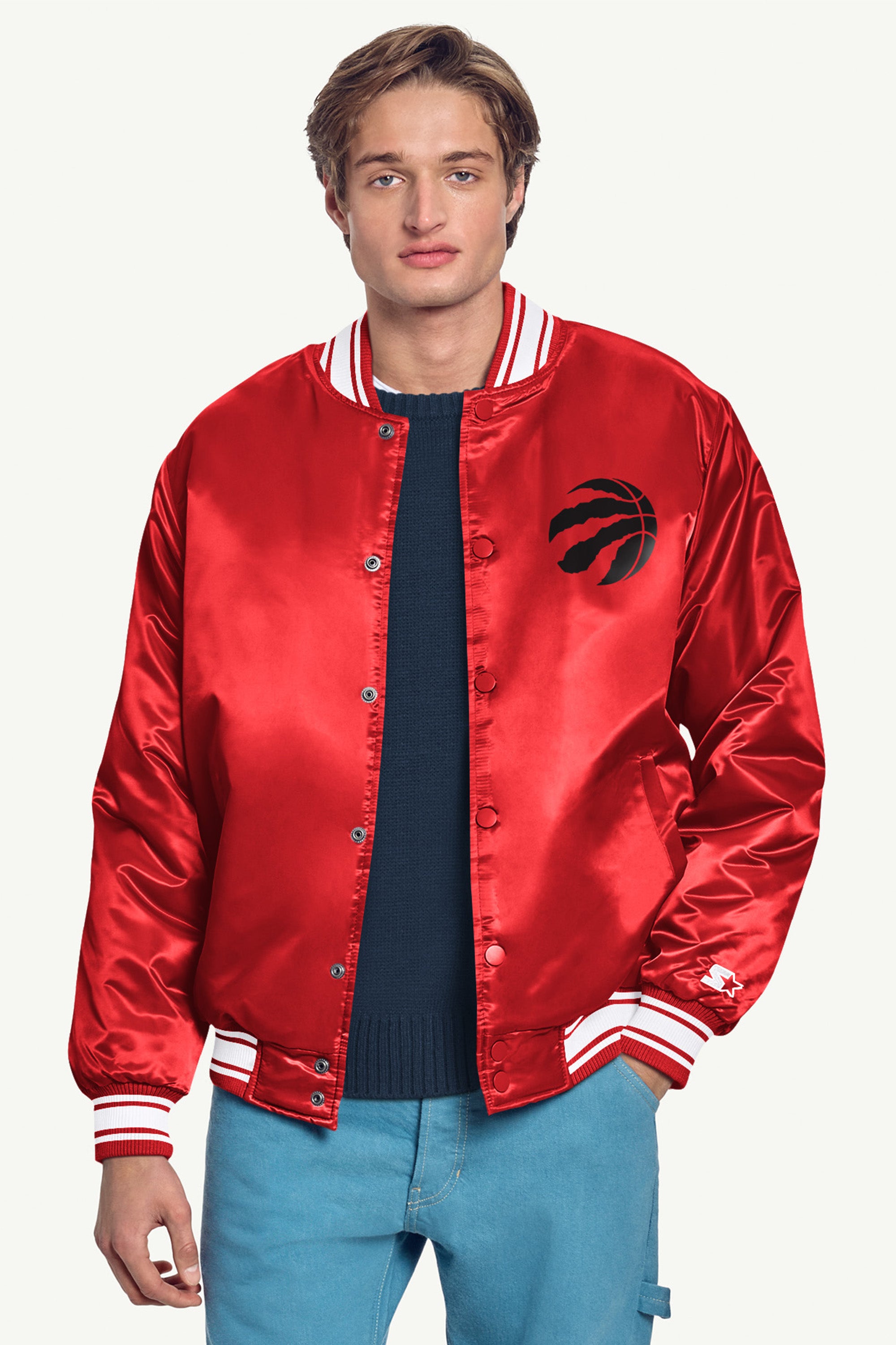 MENS TORONTO RAPTORS MESH LOOK SATIN VARSITY JACKET View 3 MENS TORONTO RAPTORS MESH LOOK SATIN VARSITY JACKET View 3