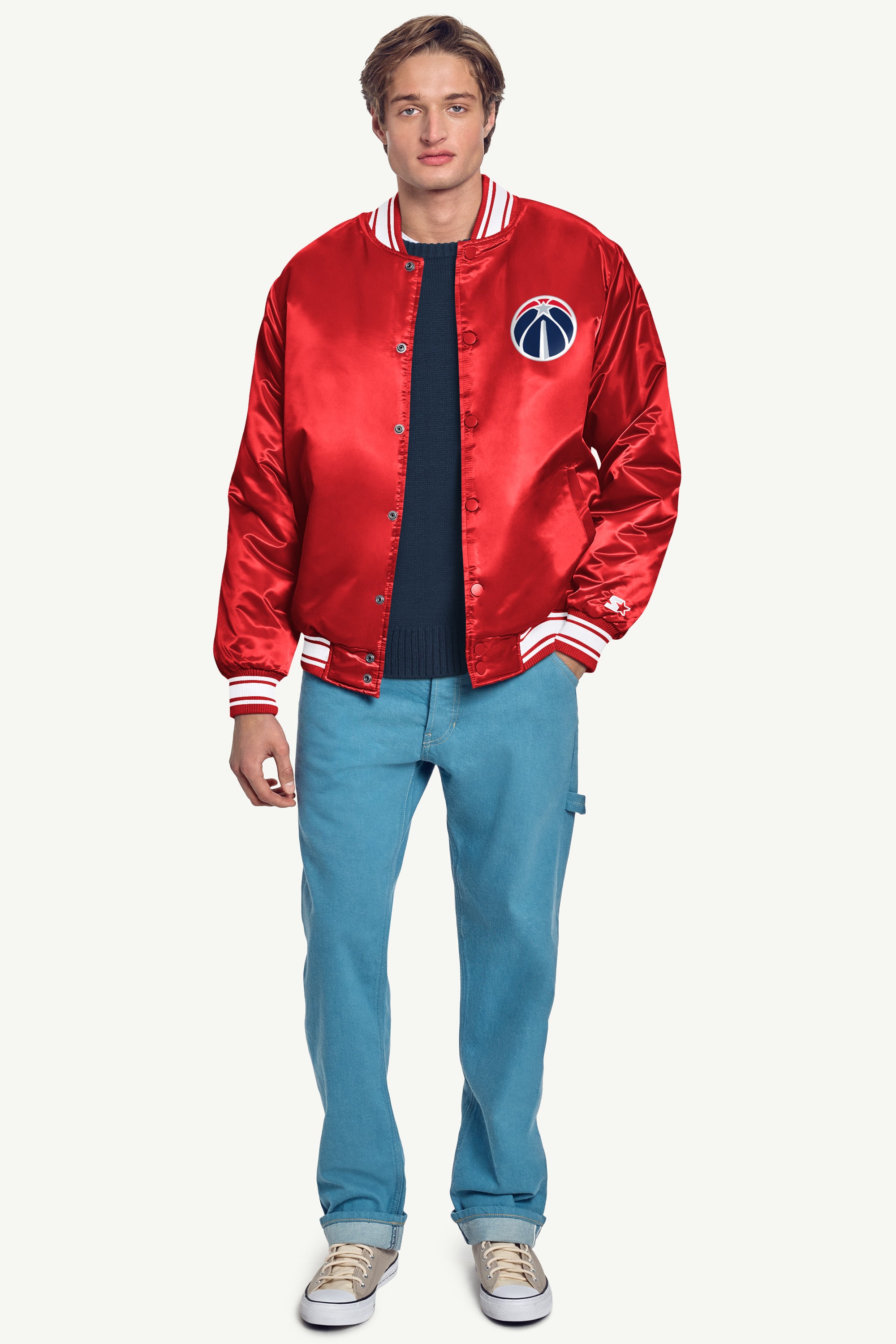 MENS WASHINGTON WIZARDS MESH LOOK SATIN VARSITY JACKET View 4 | NBA MENS WASHINGTON WIZARDS MESH LOOK SATIN VARSITY JACKET View 4 | NBA