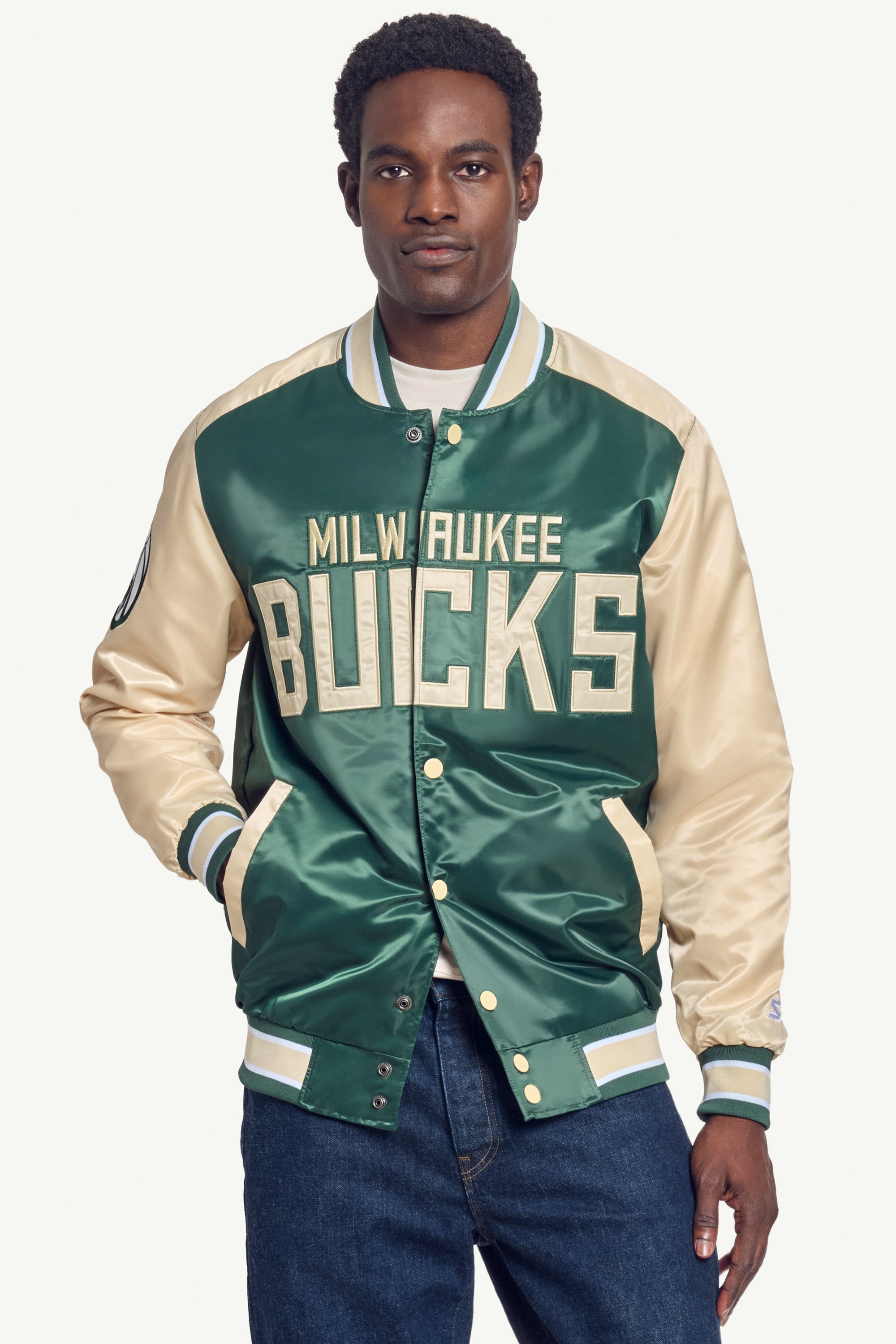 MENS MILWAUKEE BUCKS SATIN VARSITY JACKET View 3 | Milwaukee Bucks MENS MILWAUKEE BUCKS SATIN VARSITY JACKET View 3 | Milwaukee Bucks