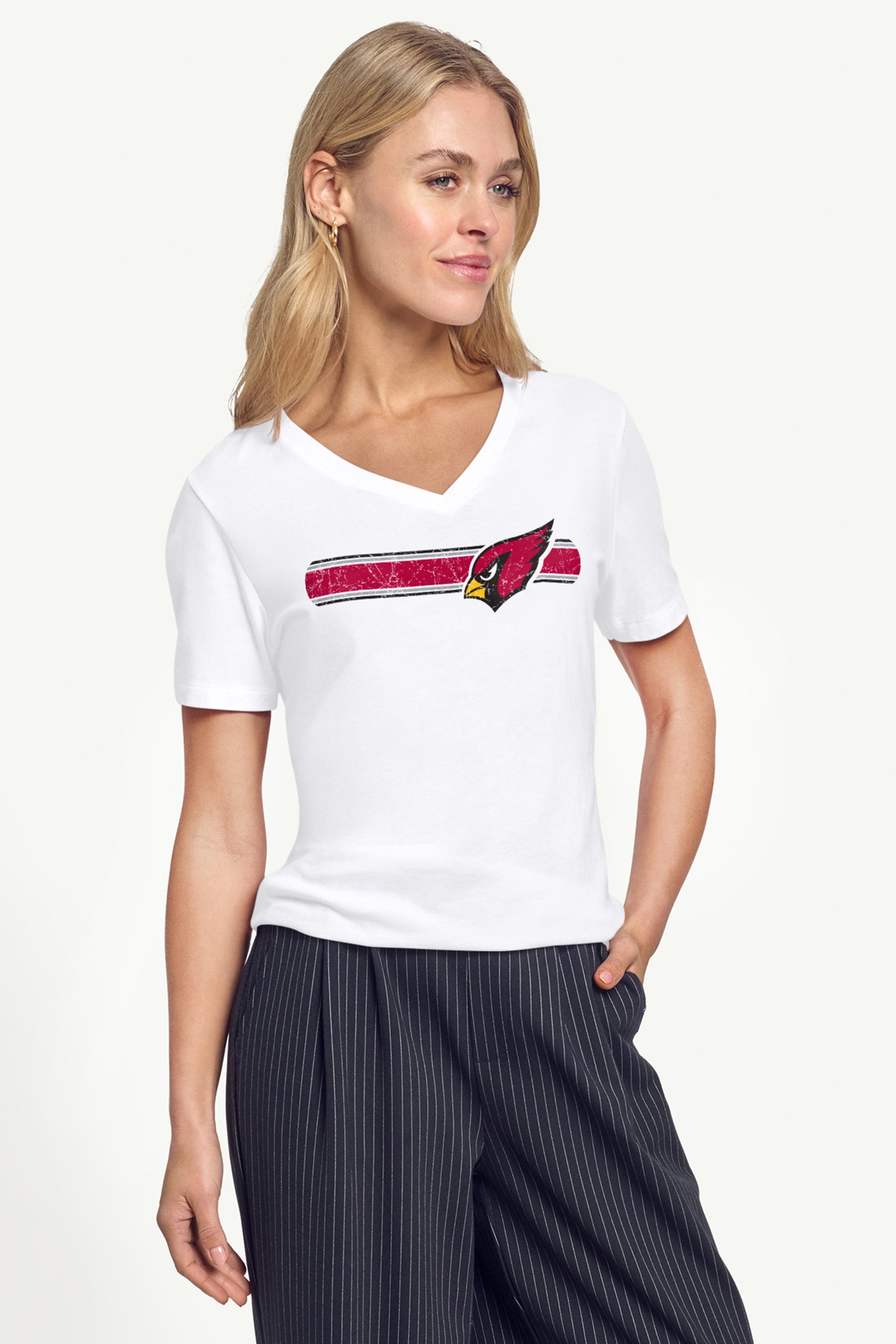 WOMENS ARIZONA CARDINALS STRIPE V-NECK T SHIRT View 2 | Arizona Cardinals WOMENS ARIZONA CARDINALS STRIPE V-NECK T SHIRT View 2 | Arizona Cardinals