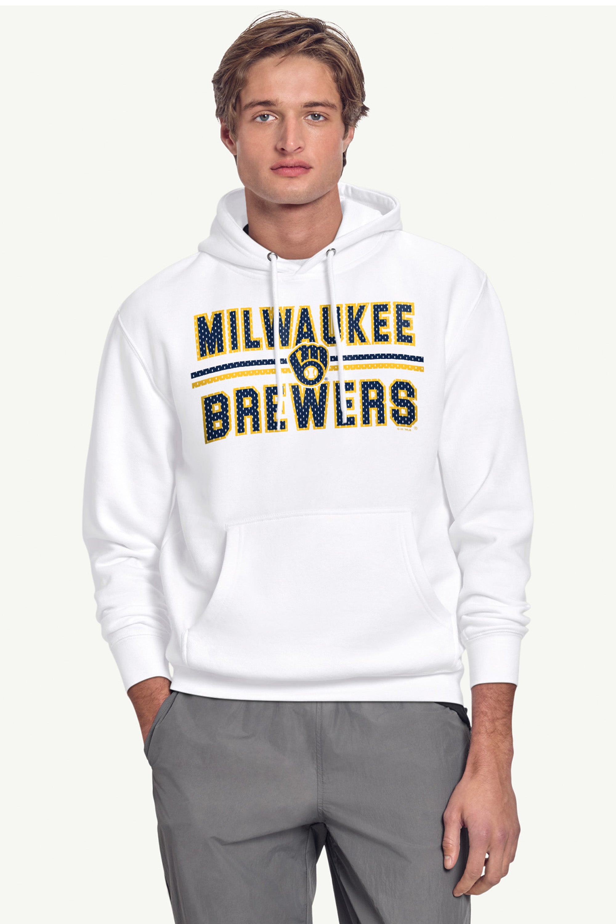MENS MILWAUKEE BREWERS MESH LOOK HOODIE View 2 | Milwaukee Brewers MENS MILWAUKEE BREWERS MESH LOOK HOODIE View 2 | Milwaukee Brewers