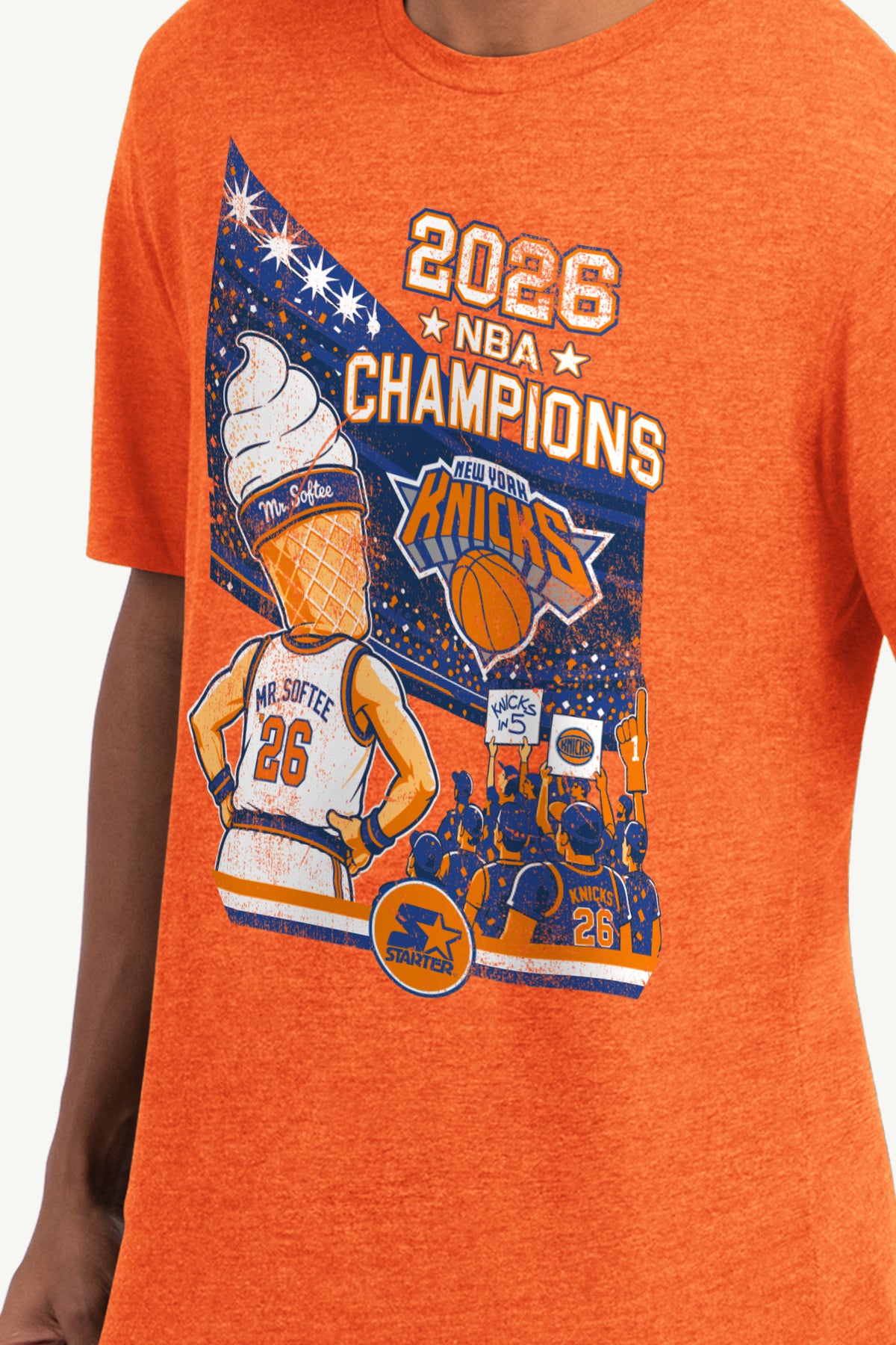 MENS NEW YORK KNICKS MISTER SOFTEE 2026 NBA CHAMPIONS T SHIRT View 2 MENS NEW YORK KNICKS MISTER SOFTEE 2026 NBA CHAMPIONS T SHIRT View 2