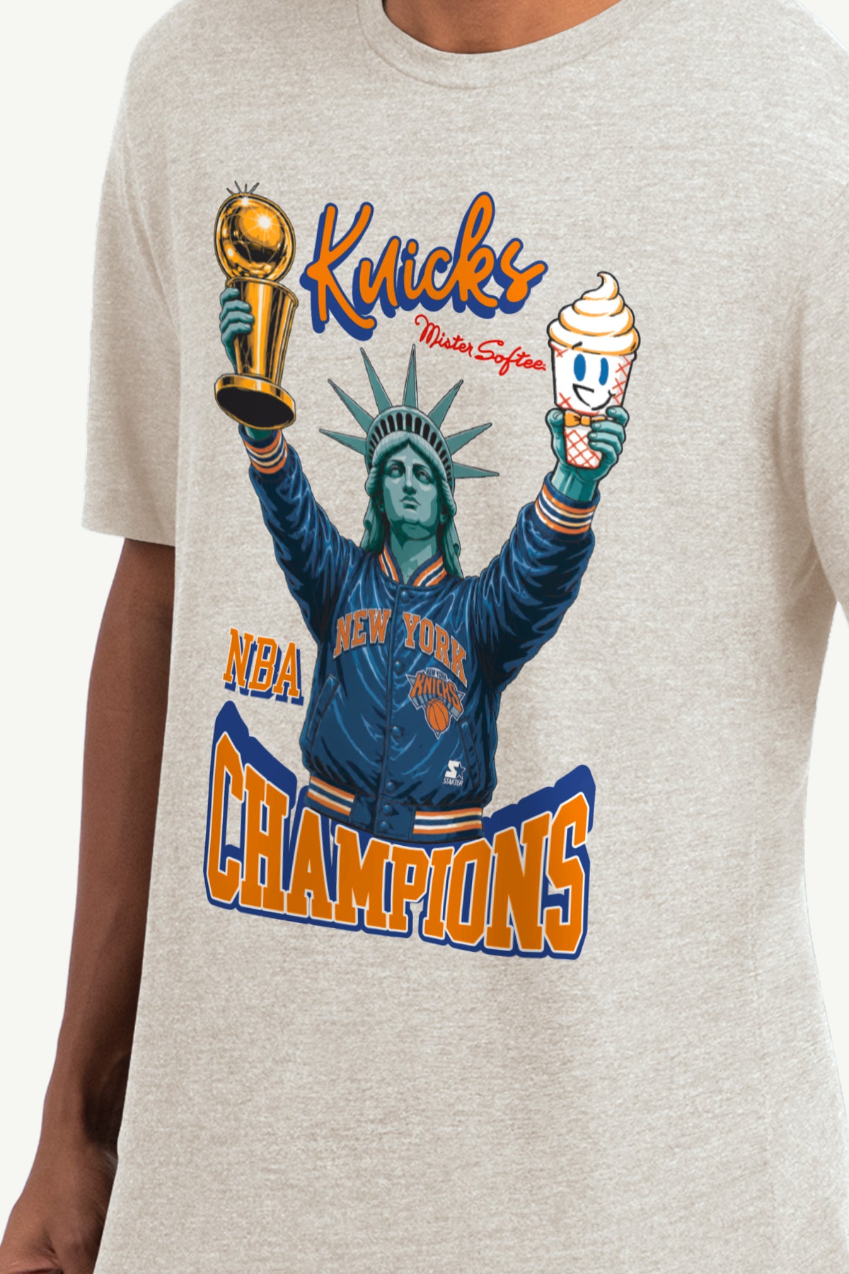 MENS NEW YORK KNICKS MISTER SOFTEE 2026 NBA CHAMPIONS T SHIRT View 2 MENS NEW YORK KNICKS MISTER SOFTEE 2026 NBA CHAMPIONS T SHIRT View 2