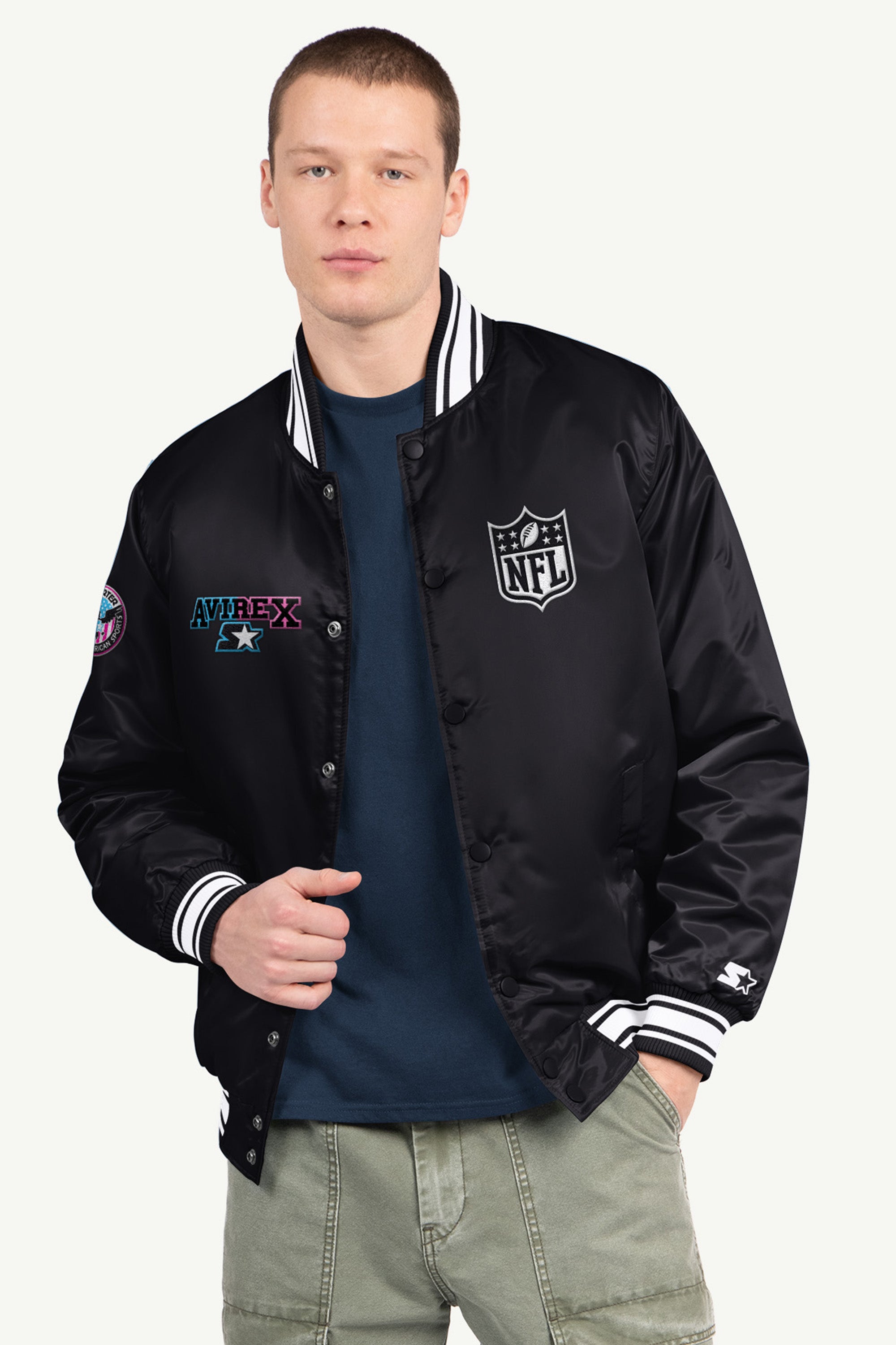 AVIREX X STARTER SUPER BOWL LX SATIN VARSITY JACKET View 1 | NFL SUPER BOWL LX AVIREX X STARTER SUPER BOWL LX SATIN VARSITY JACKET View 1 | NFL SUPER BOWL LX
