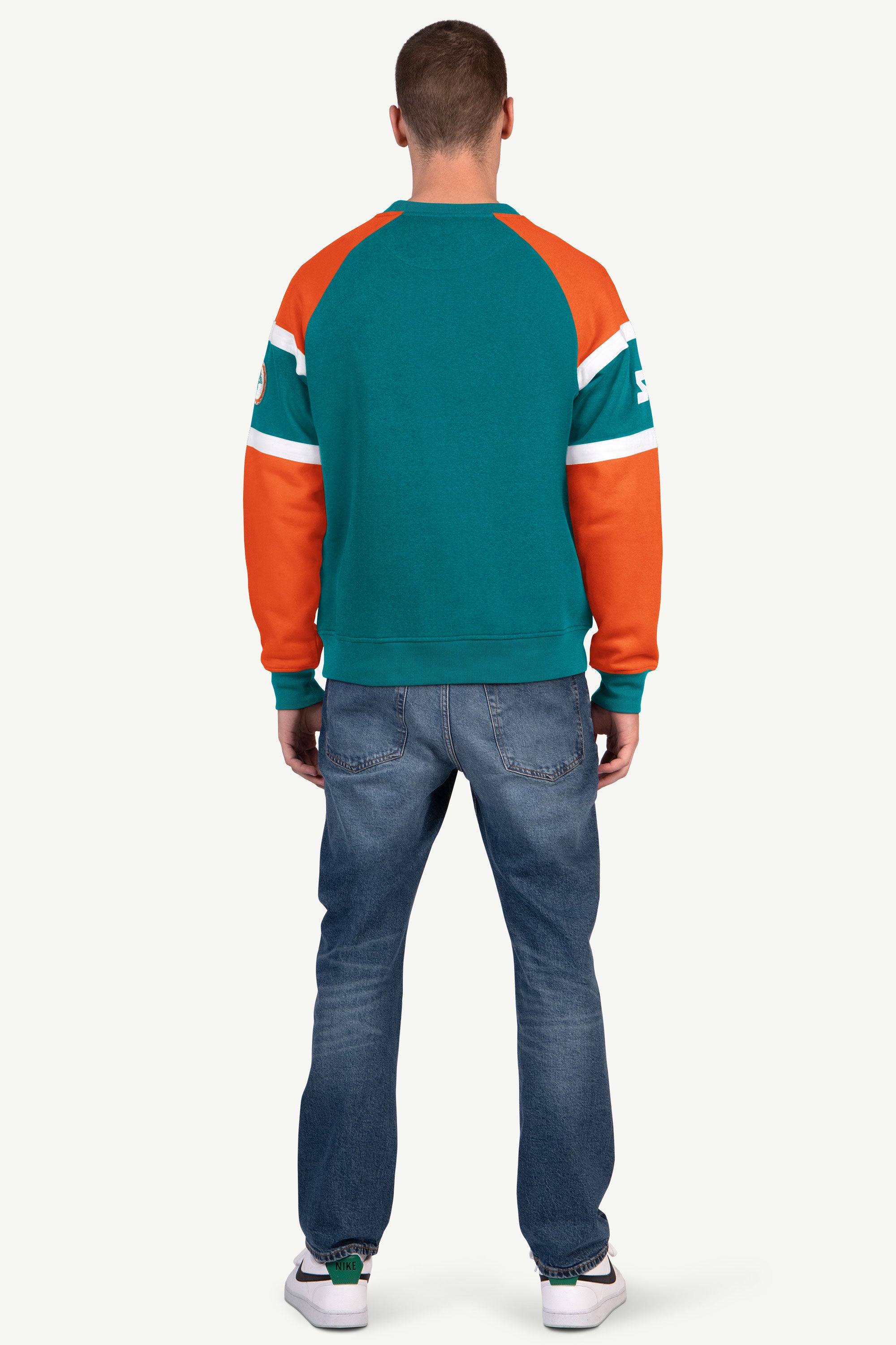 MENS MIAMI DOLPHINS DIME BACK COLORBLOCK CREWNECK View 3 | STARTER CLASSICS MENS MIAMI DOLPHINS DIME BACK COLORBLOCK CREWNECK View 3 | STARTER CLASSICS