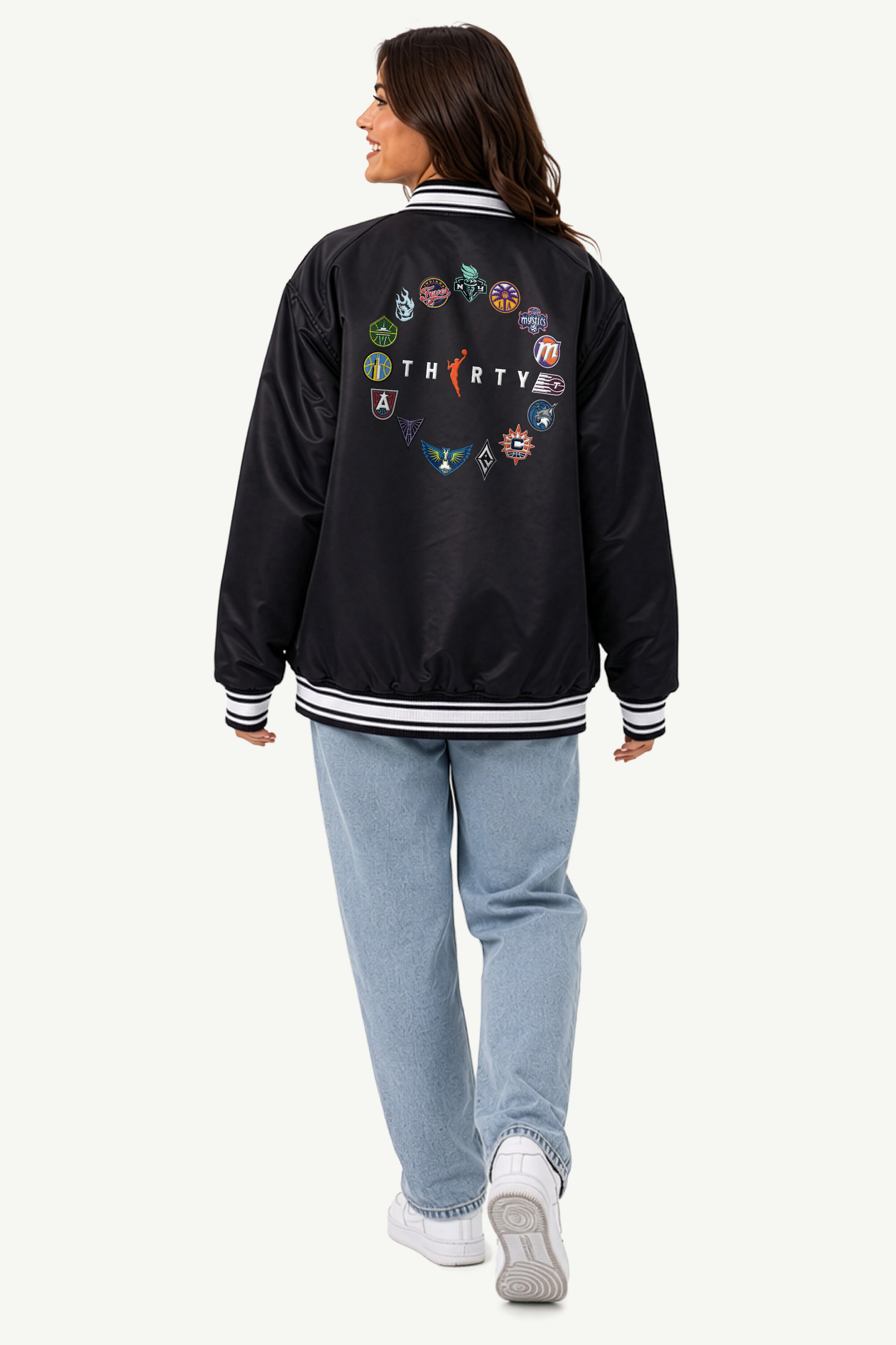 WNBA 30TH ANNIVERSARY SATIN VARSITY JACKET View 4 | Women's New Arrivals WNBA 30TH ANNIVERSARY SATIN VARSITY JACKET View 4 | Women's New Arrivals
