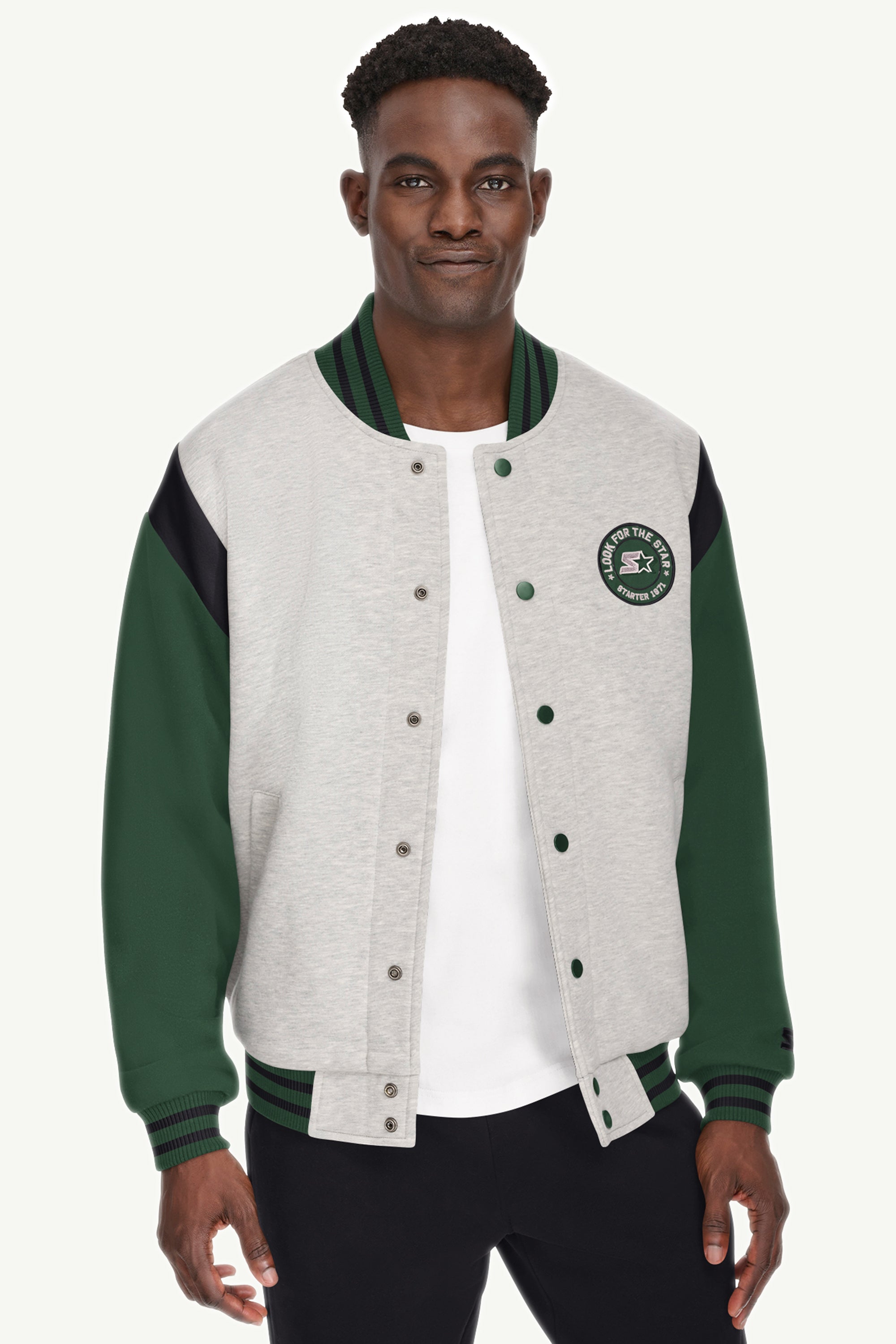 MENS STARTER HEAVYWEIGHT FLEECE VARSITY JACKET View 1 | Starter Brand Collection MENS STARTER HEAVYWEIGHT FLEECE VARSITY JACKET View 1 | Starter Brand Collection