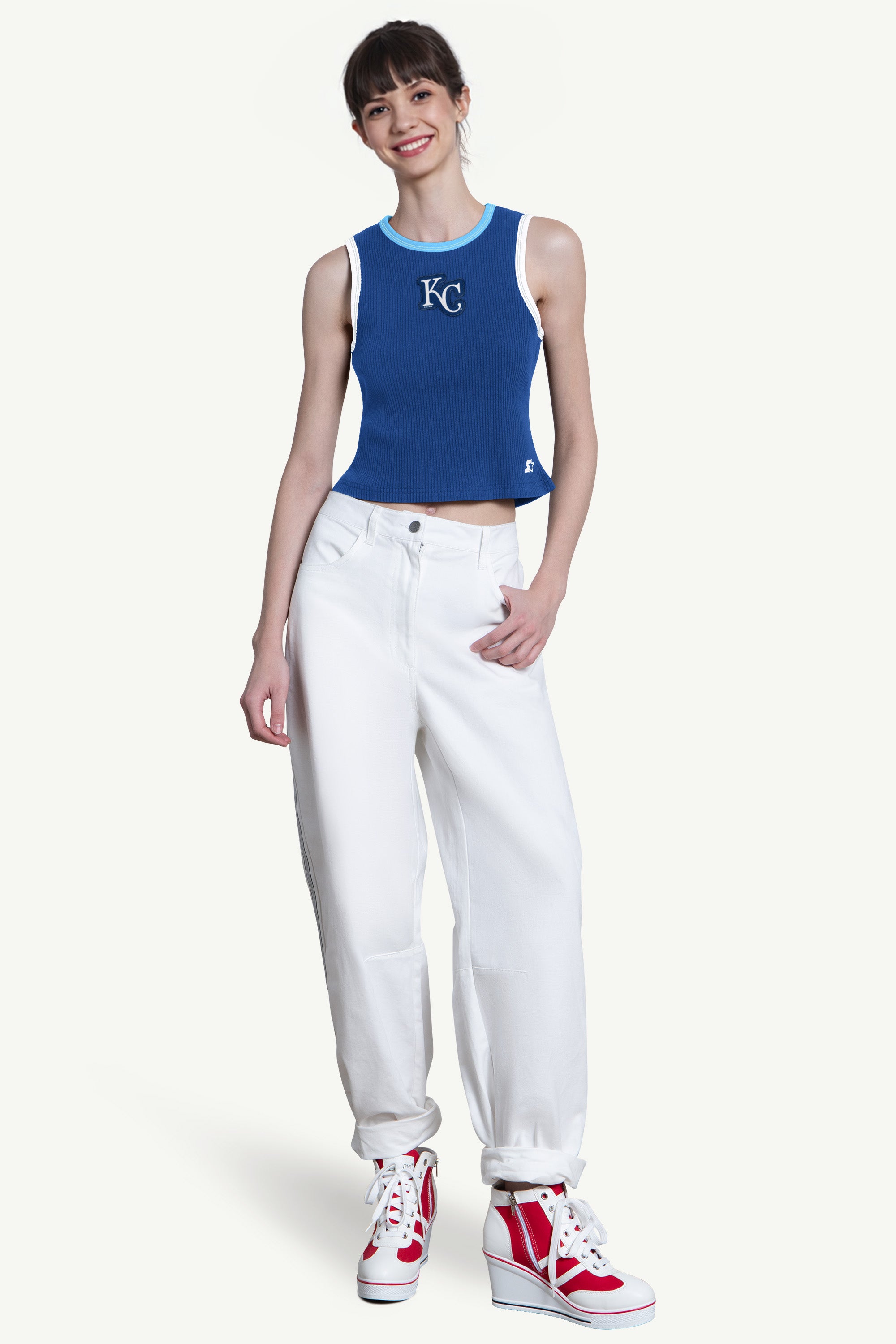 WOMENS KANSAS CITY ROYALS PLAY THE BALL CROP TANK View 3 WOMENS KANSAS CITY ROYALS PLAY THE BALL CROP TANK View 3