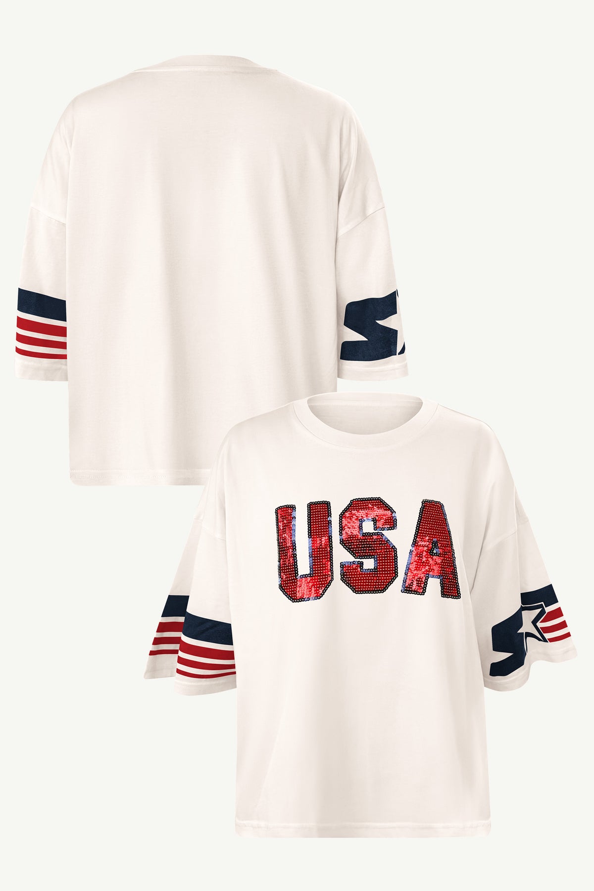 WOMENS USA RINGER OVERSIZED SHORT SLEEVE T SHIRT View 1 WOMENS USA RINGER OVERSIZED SHORT SLEEVE T SHIRT View 1