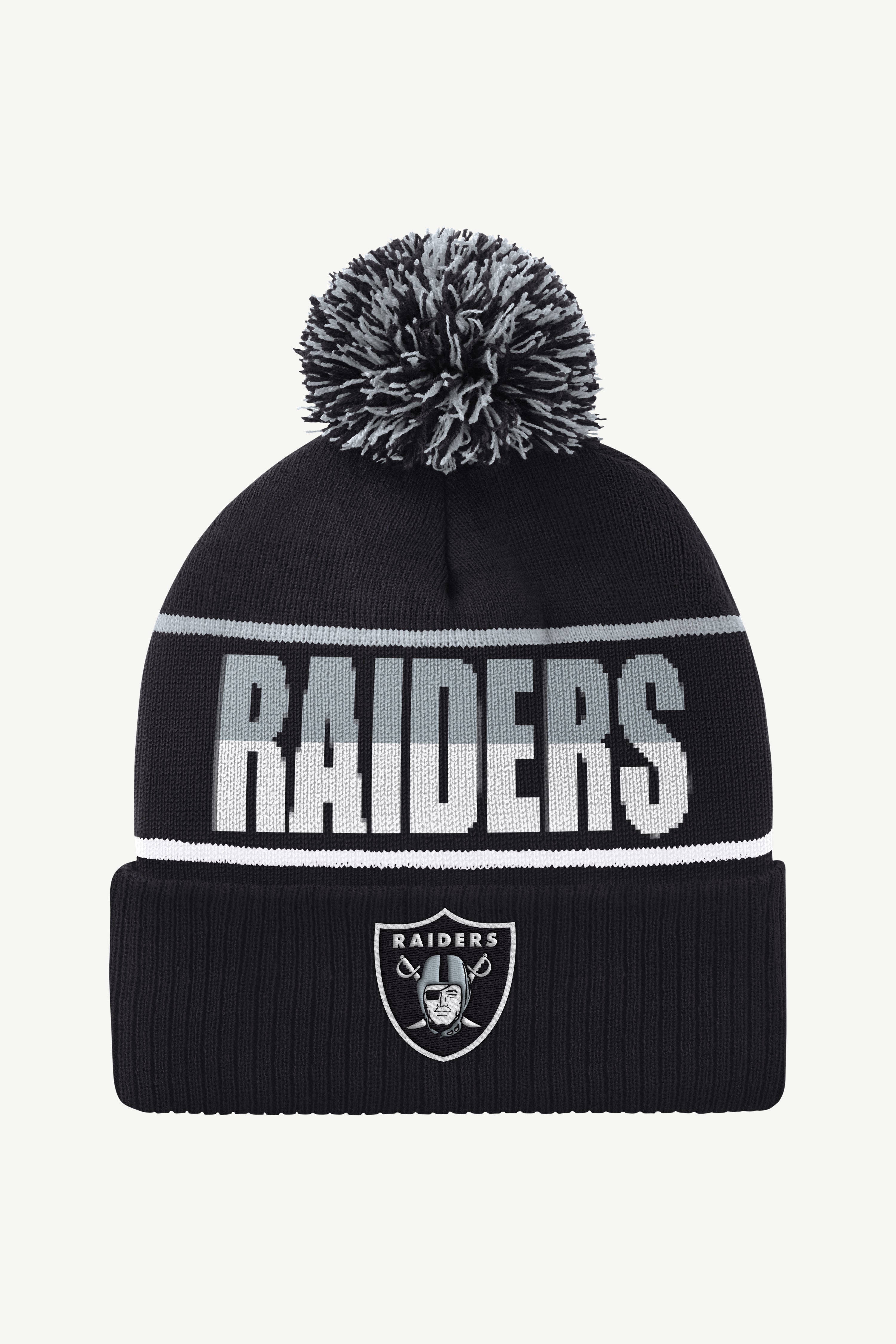 MENS LAS VEGAS RAIDERS POM CUFFED BEANIE View 1 | NFL MENS LAS VEGAS RAIDERS POM CUFFED BEANIE View 1 | NFL