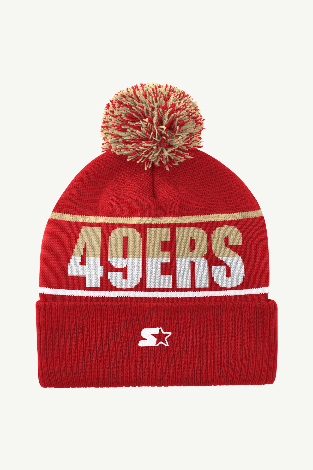 49ers Red and Gold Team Logo Pom Pom Lined Beanie NWT San Francisco 49ers Primary Logo Stripe Pom Beanie FOCO main image 2
