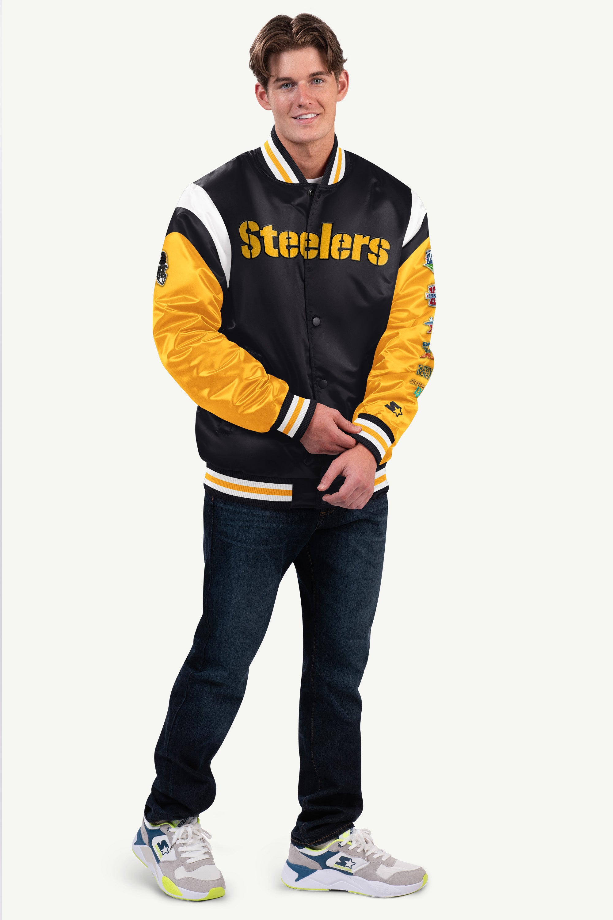 MENS PITTSBURGH STEELERS SATIN VARSITY JACKET View 3 | NFL MENS PITTSBURGH STEELERS SATIN VARSITY JACKET View 3 | NFL