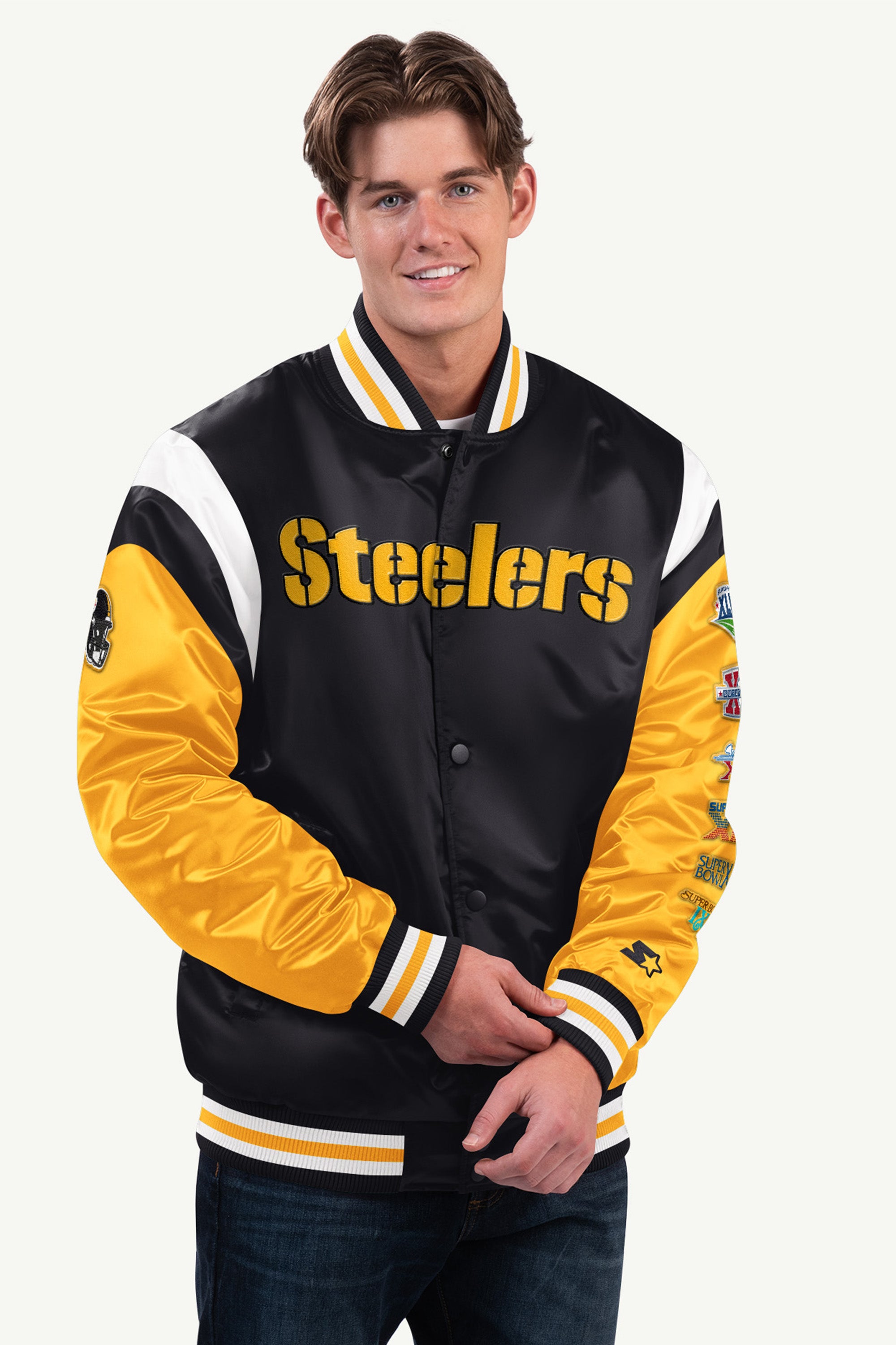 MENS PITTSBURGH STEELERS SATIN VARSITY JACKET View 1 | NFL MENS PITTSBURGH STEELERS SATIN VARSITY JACKET View 1 | NFL