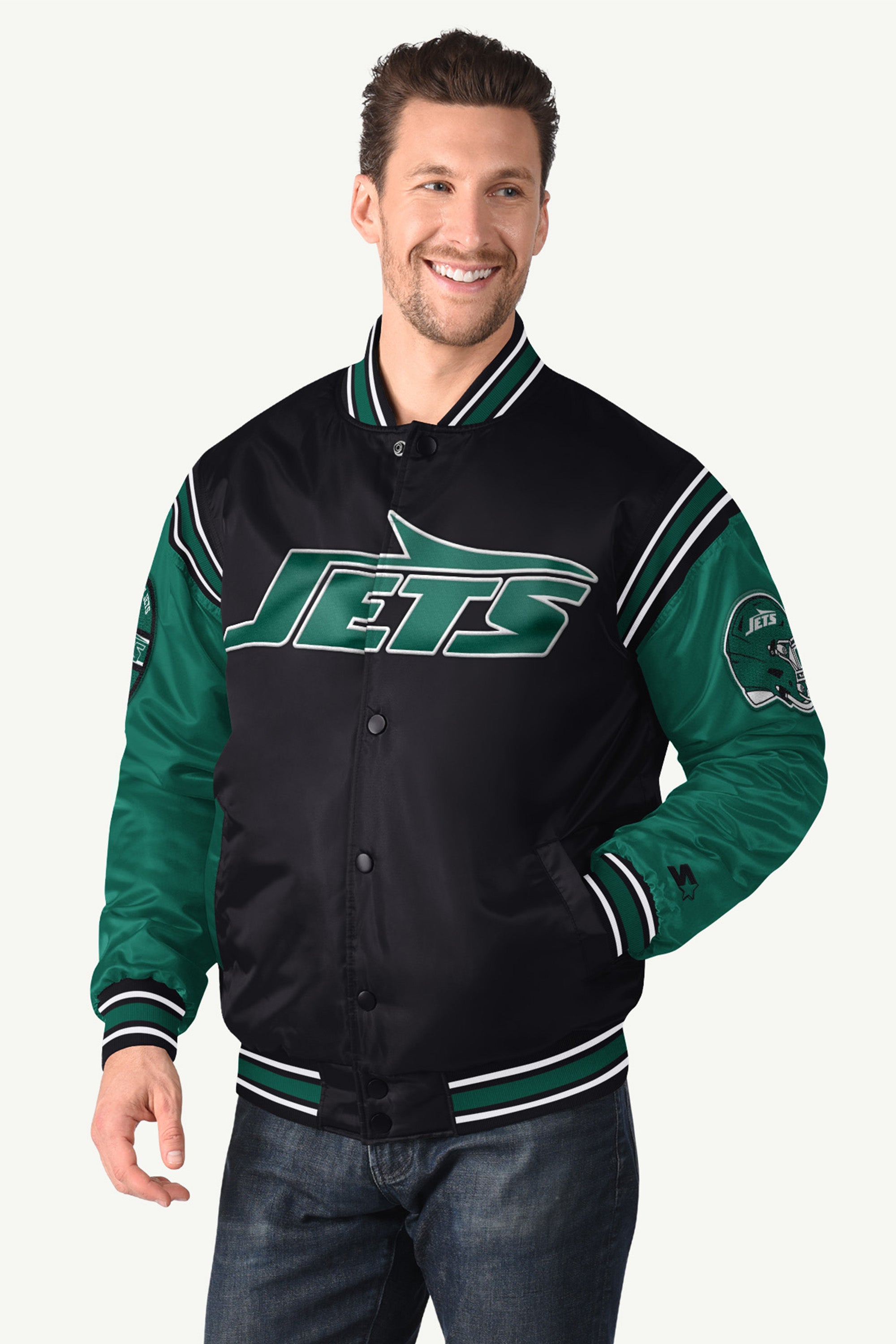 MENS NEW YORK JETS SATIN VARSITY JACKET View 1 | New York Jets MENS NEW YORK JETS SATIN VARSITY JACKET View 1 | New York Jets