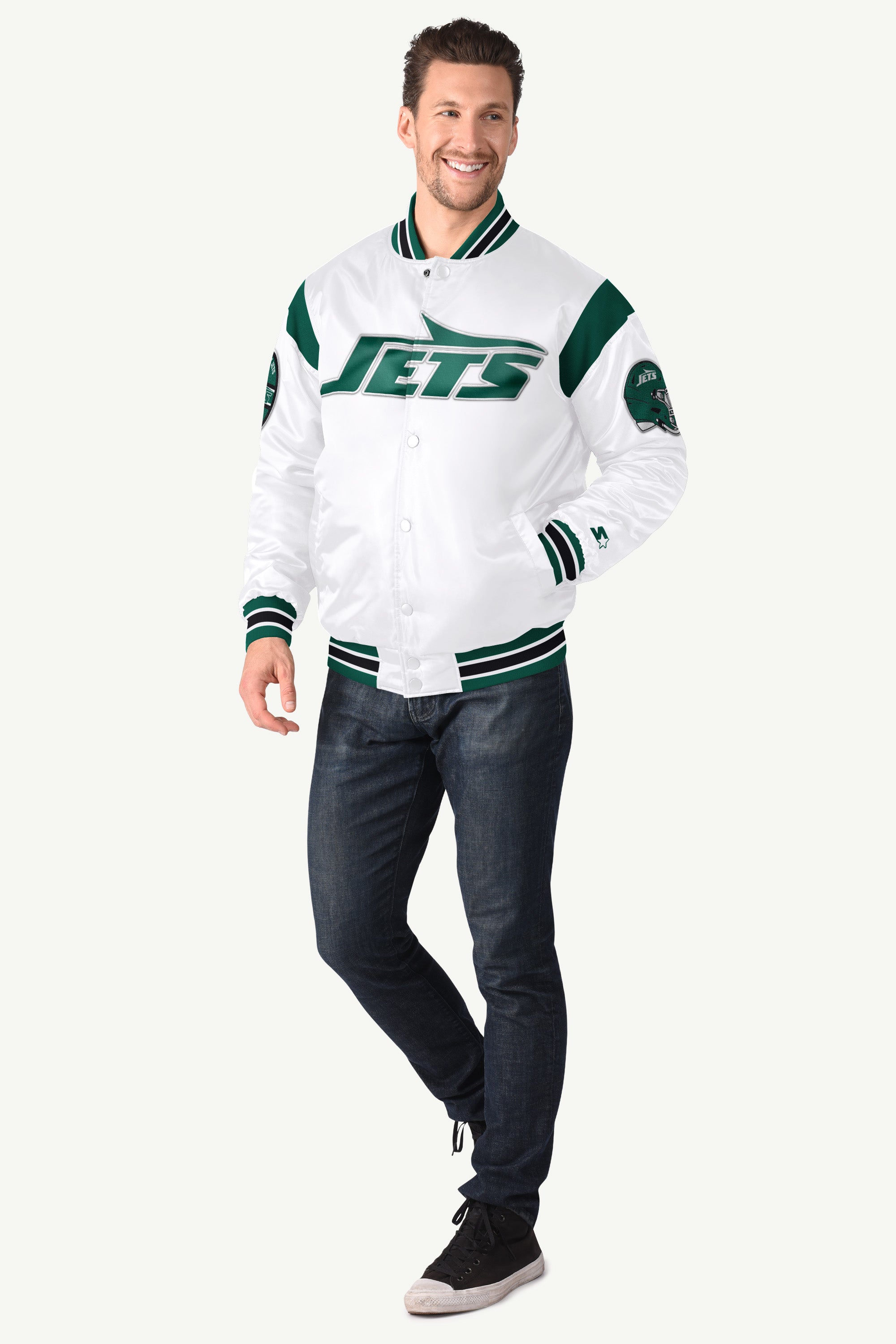 MENS NEW YORK JETS SATIN VARSITY JACKET View 3 | New York Jets MENS NEW YORK JETS SATIN VARSITY JACKET View 3 | New York Jets