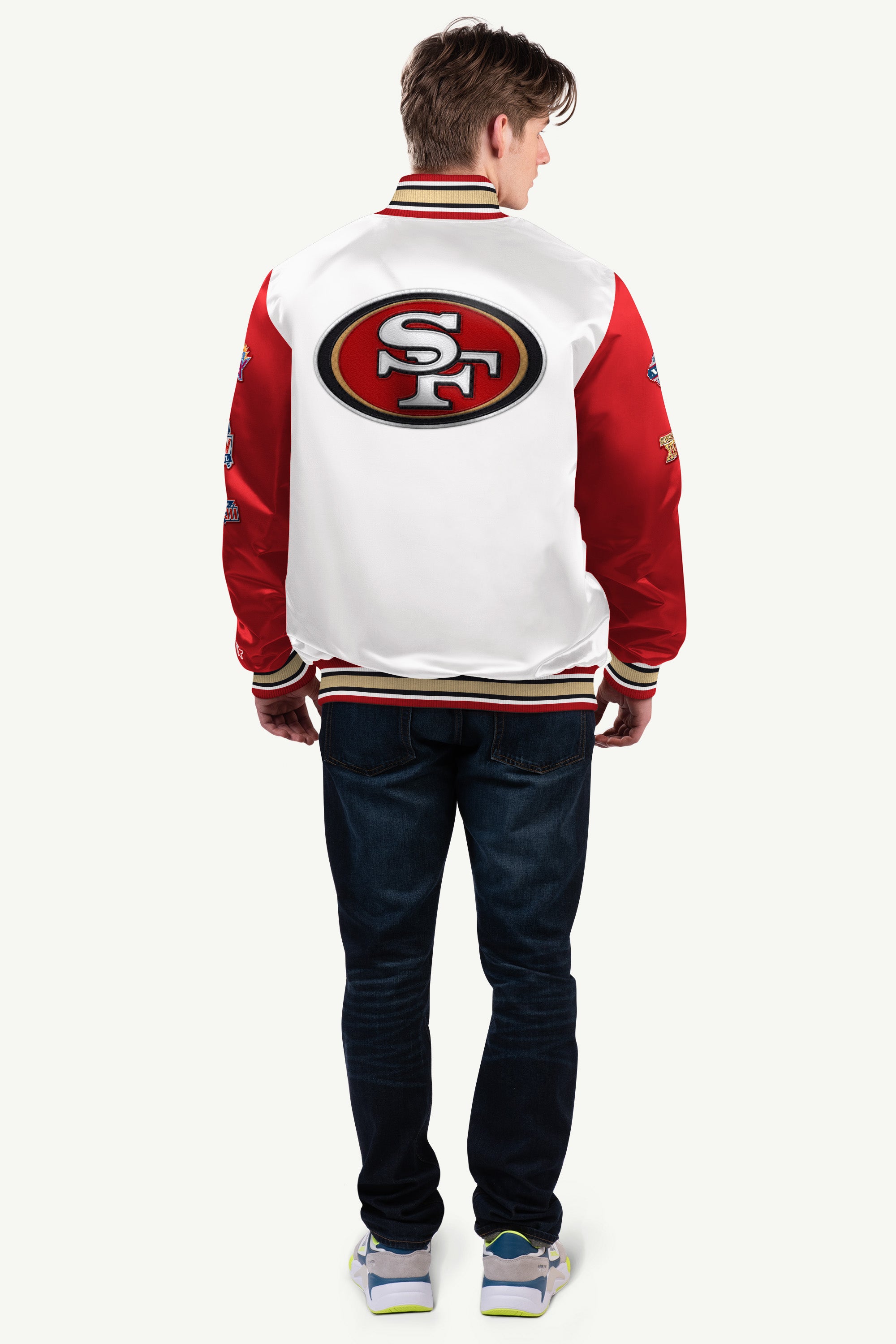 MENS SAN FRANCISCO 49ERS SATIN VARSITY JACKET View 2 | San Francisco 49ers MENS SAN FRANCISCO 49ERS SATIN VARSITY JACKET View 2 | San Francisco 49ers