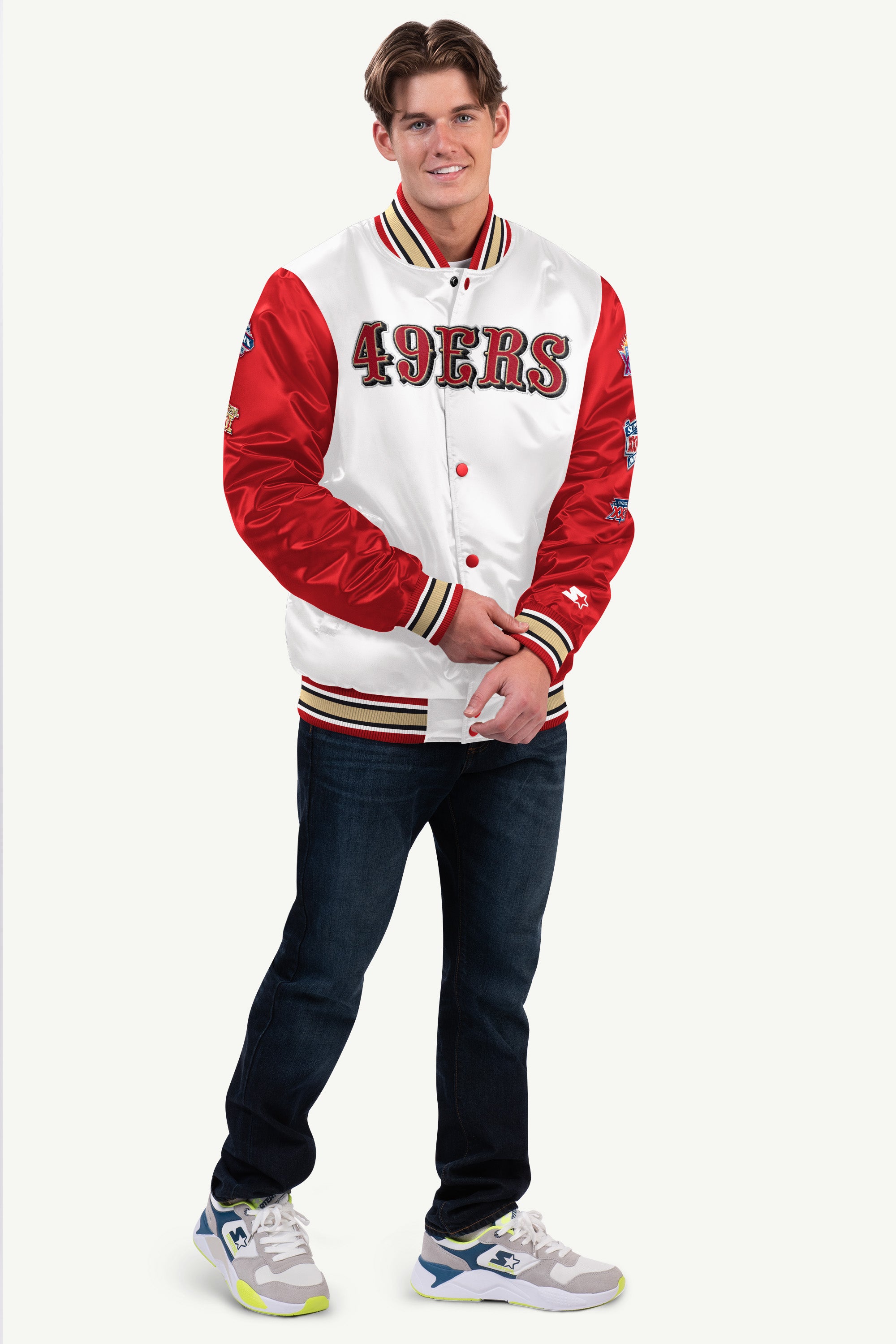 MENS SAN FRANCISCO 49ERS SATIN VARSITY JACKET View 3 | San Francisco 49ers MENS SAN FRANCISCO 49ERS SATIN VARSITY JACKET View 3 | San Francisco 49ers