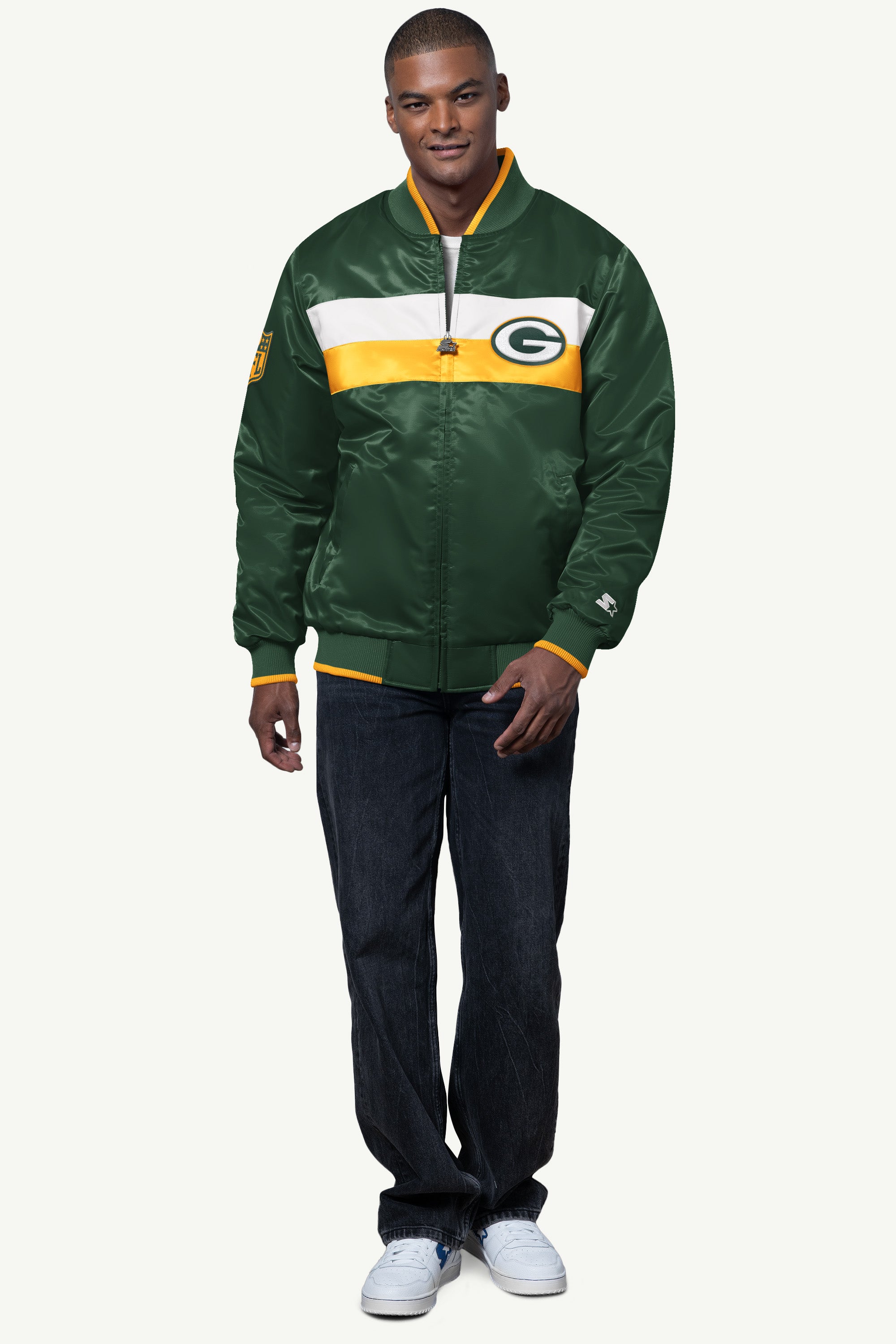 MENS GREEN BAY PACKERS AMBASSADOR SATIN VARSITY JACKET View 3 MENS GREEN BAY PACKERS AMBASSADOR SATIN VARSITY JACKET View 3