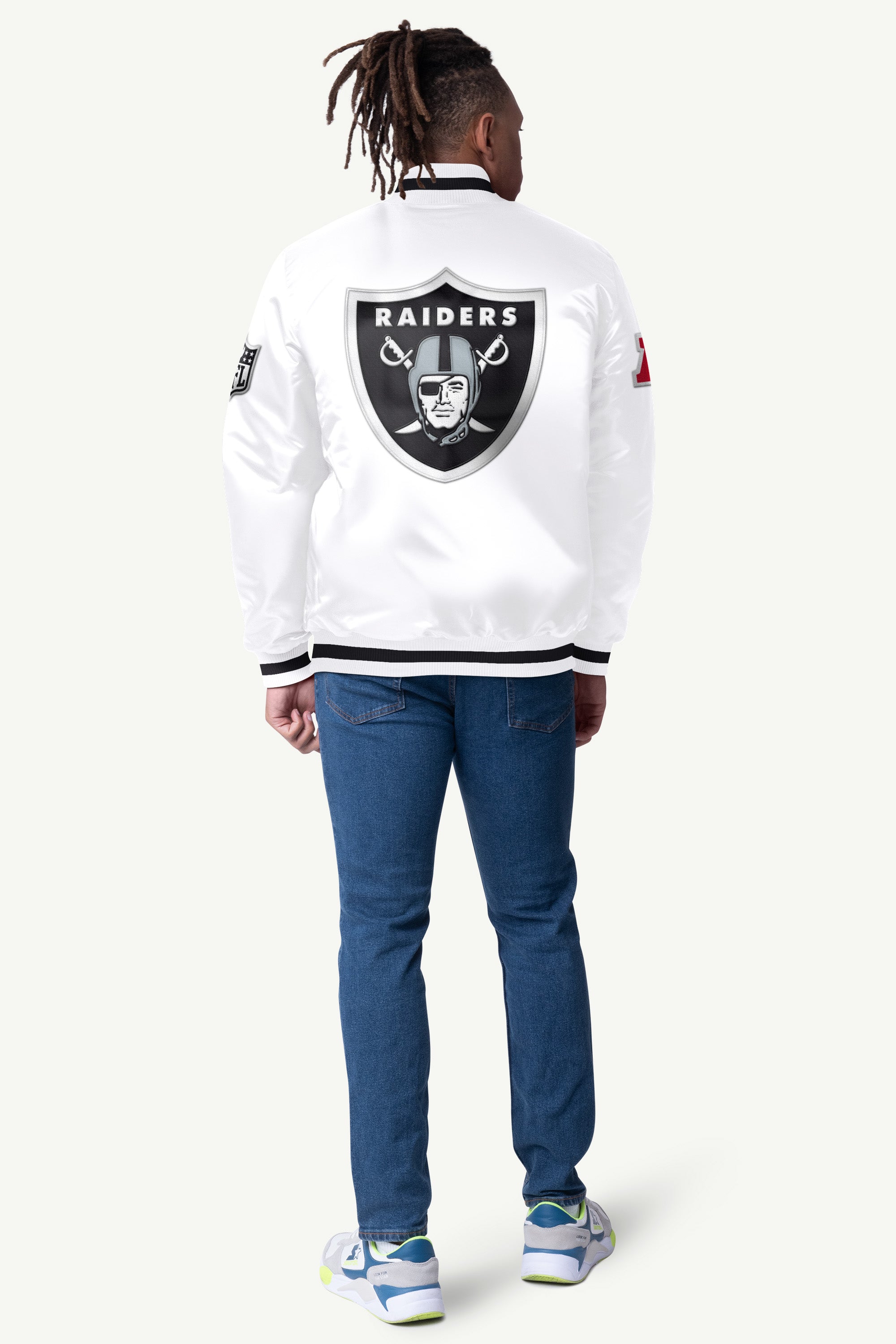 MENS LAS VEGAS RAIDERS SATIN VARISTY JACKET View 2 MENS LAS VEGAS RAIDERS SATIN VARISTY JACKET View 2