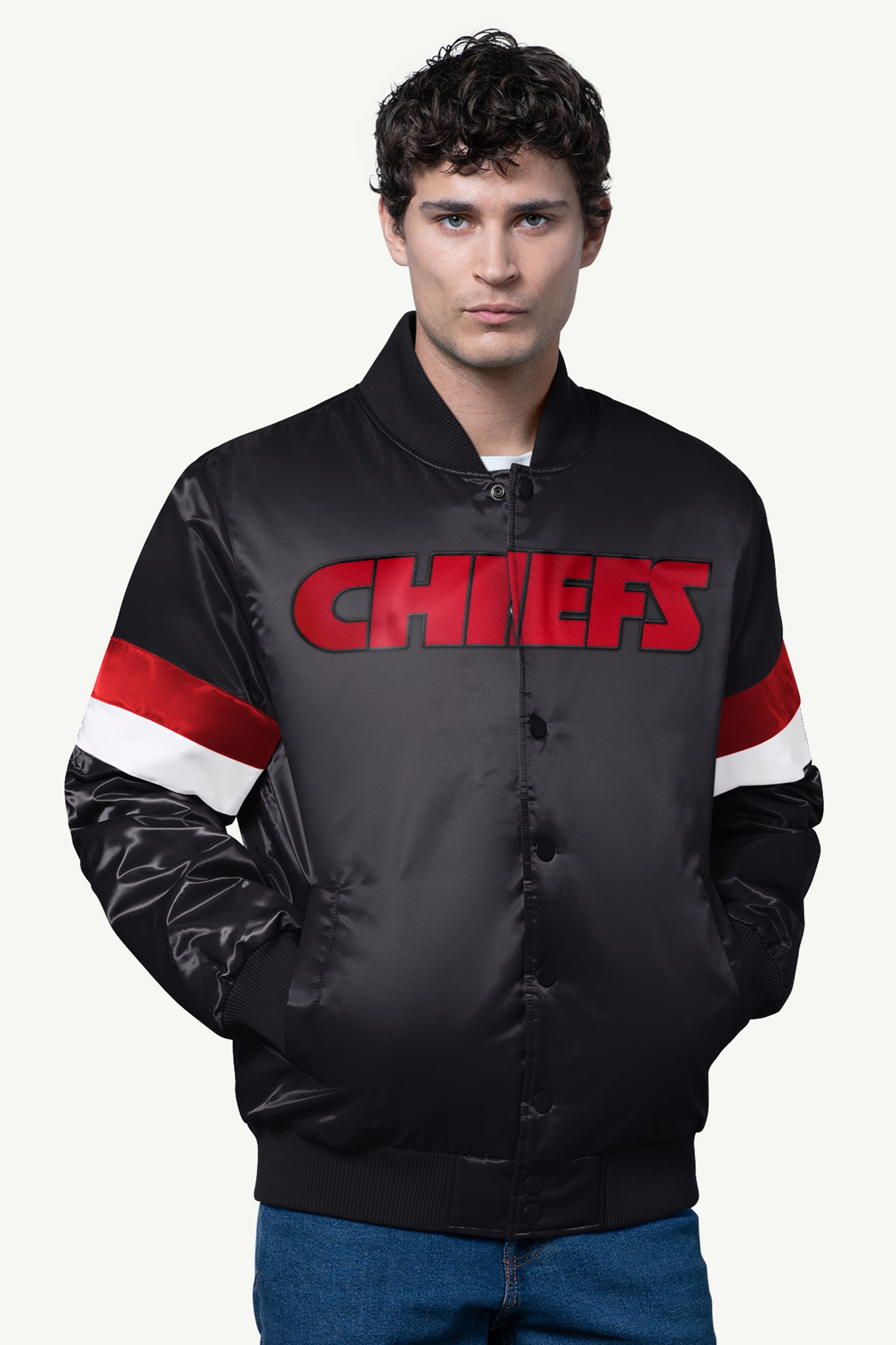 MENS KANSAS CITY CHIEFS SATIN VARSITY JACKET View 1 | Men's Hoodies MENS KANSAS CITY CHIEFS SATIN VARSITY JACKET View 1 | Men's Hoodies