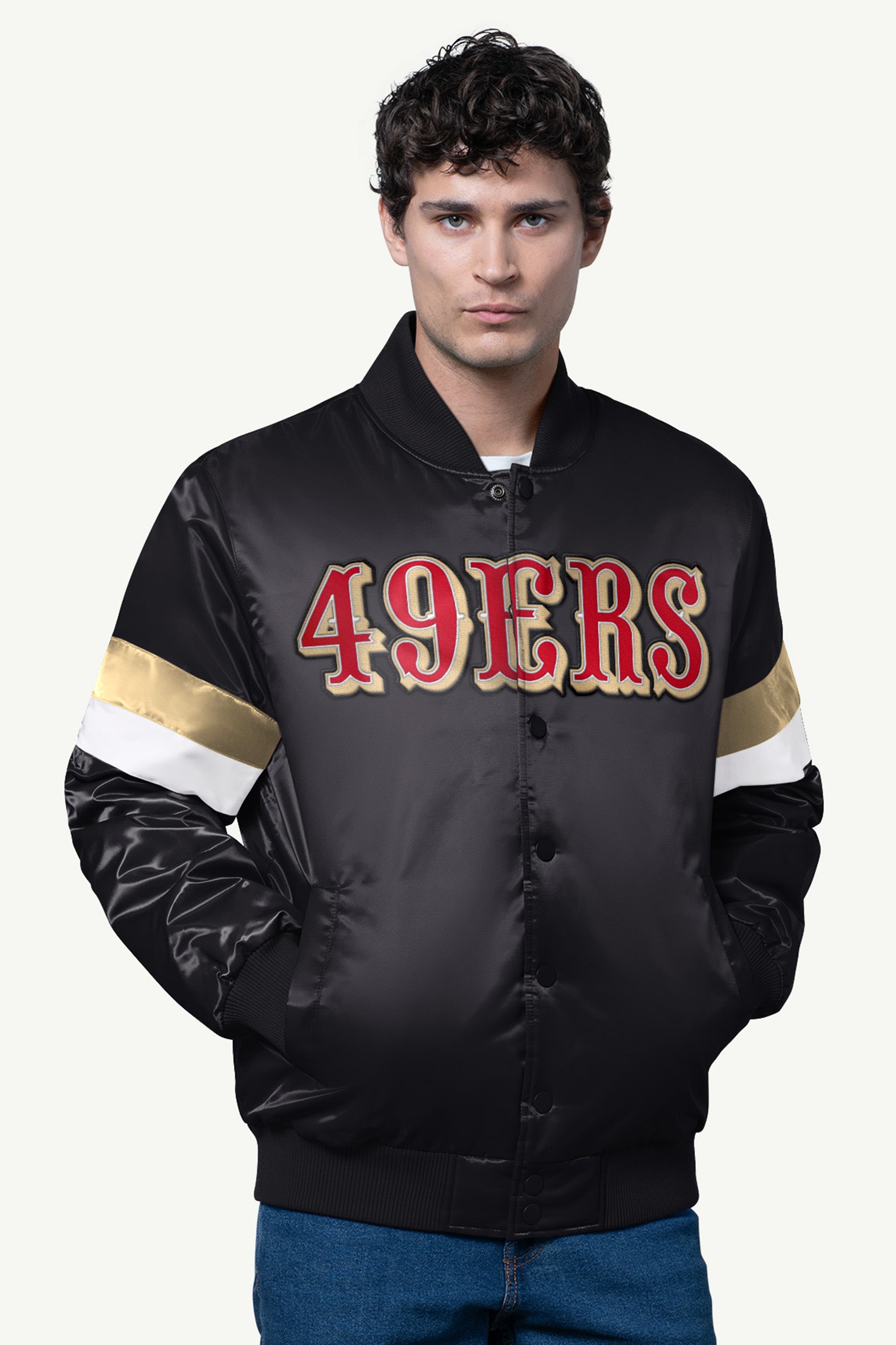 MENS SAN FRANCISCO 49ERS SATIN VARSITY JACKET View 1 | Men's Jackets MENS SAN FRANCISCO 49ERS SATIN VARSITY JACKET View 1 | Men's Jackets